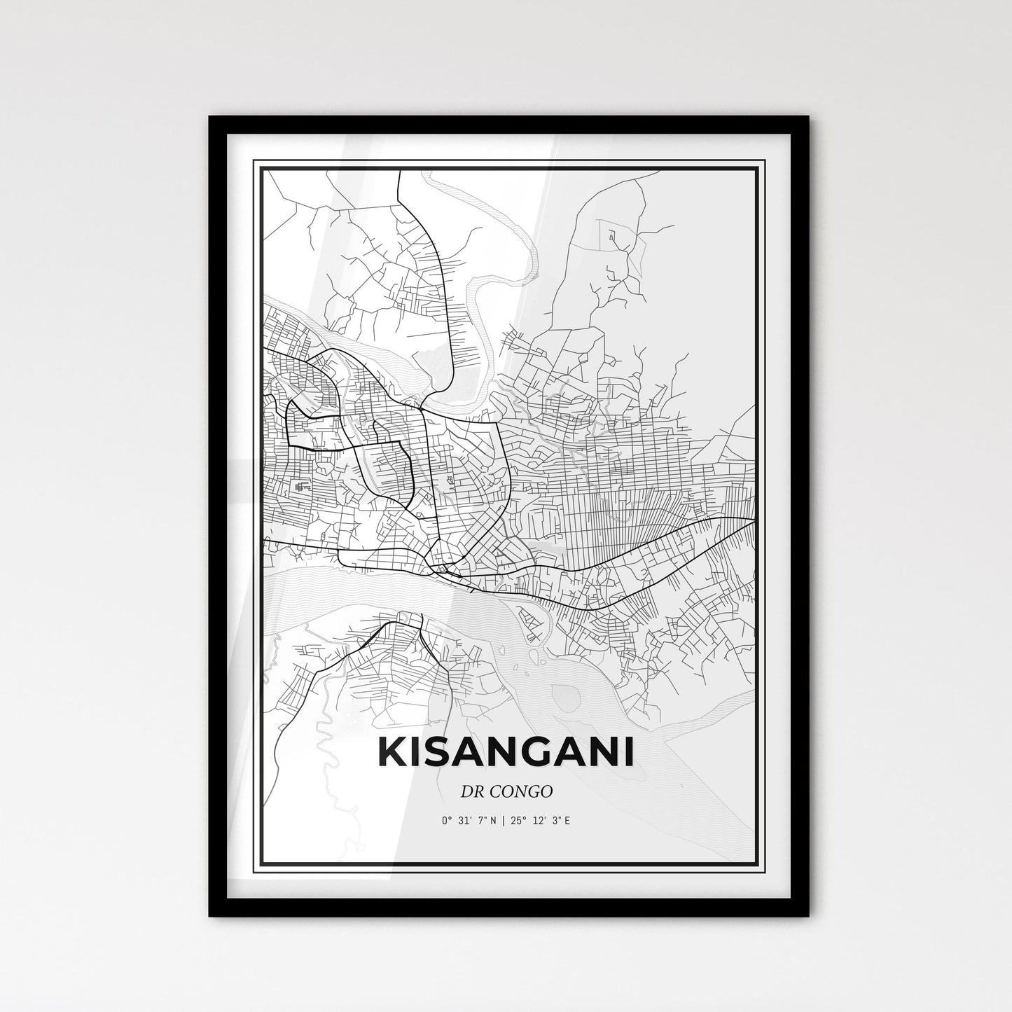 Kisangani DR Congo - Scandinavian Style City Map for Modern Home Decor