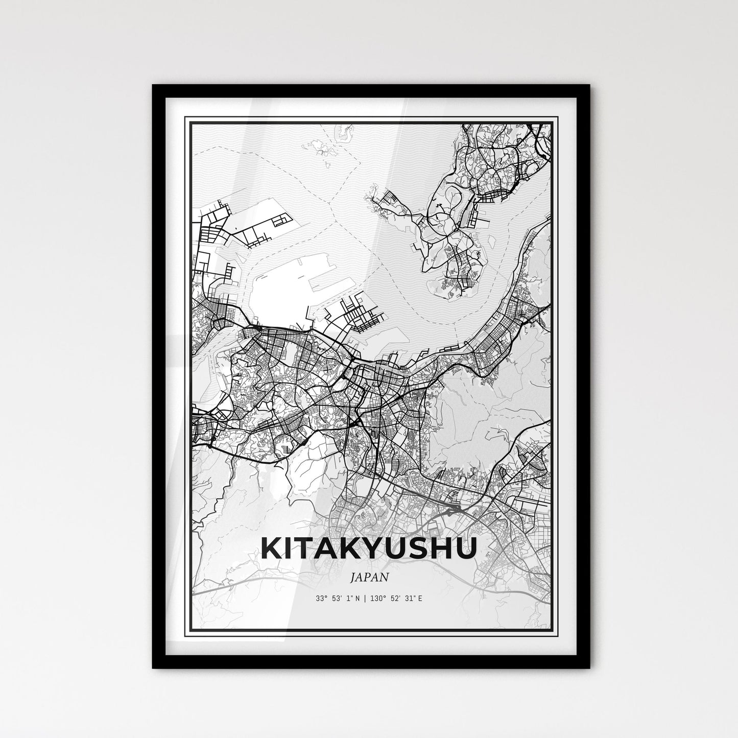 Kitakyushu Japan - Scandinavian Style City Map for Modern Home Decor