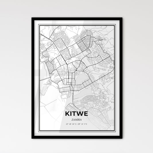 Kitwe Zambia - Scandinavian Style City Map for Modern Home Decor