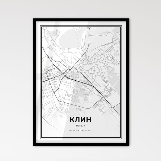 Klin Russia - Scandinavian Style City Map for Modern Home Decor