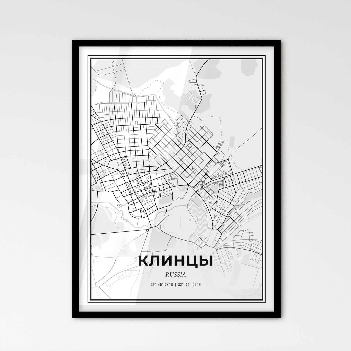 Klintsy Russia - Scandinavian Style City Map for Modern Home Decor