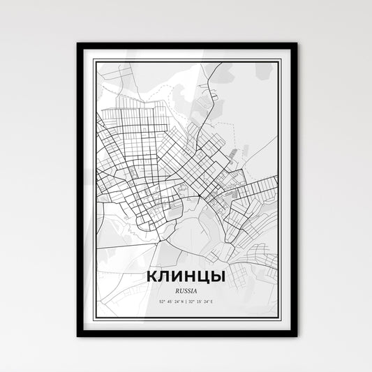 Klintsy Russia - Scandinavian Style City Map for Modern Home Decor