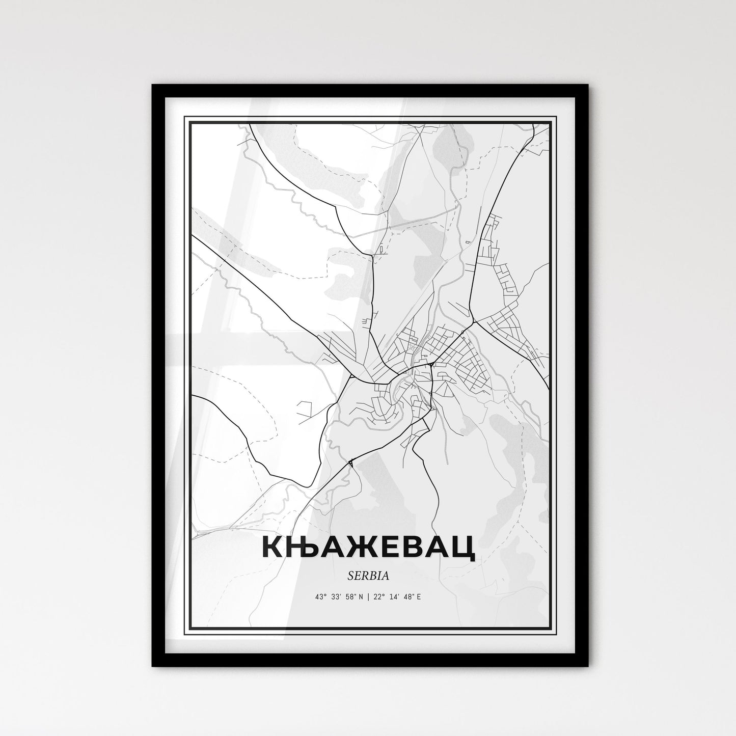 Knjaževac Serbia - Scandinavian Style City Map for Modern Home Decor