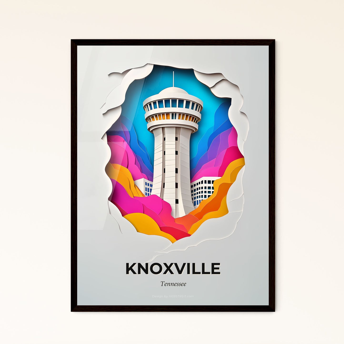 Vivid Knoxville, Tennessee - a paper cut of a tower with a sky background