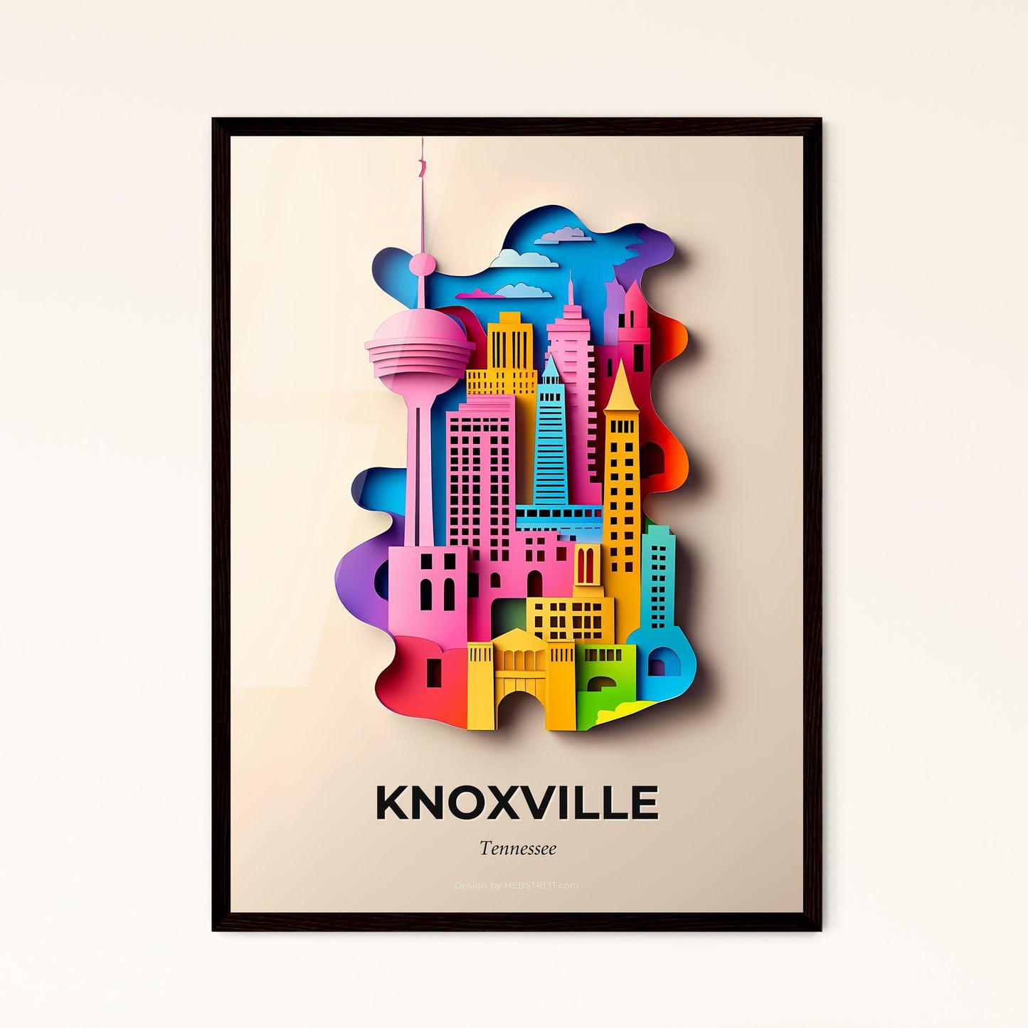 Vivid Knoxville, Tennessee - a city with a tall tower and a rainbow colored sky