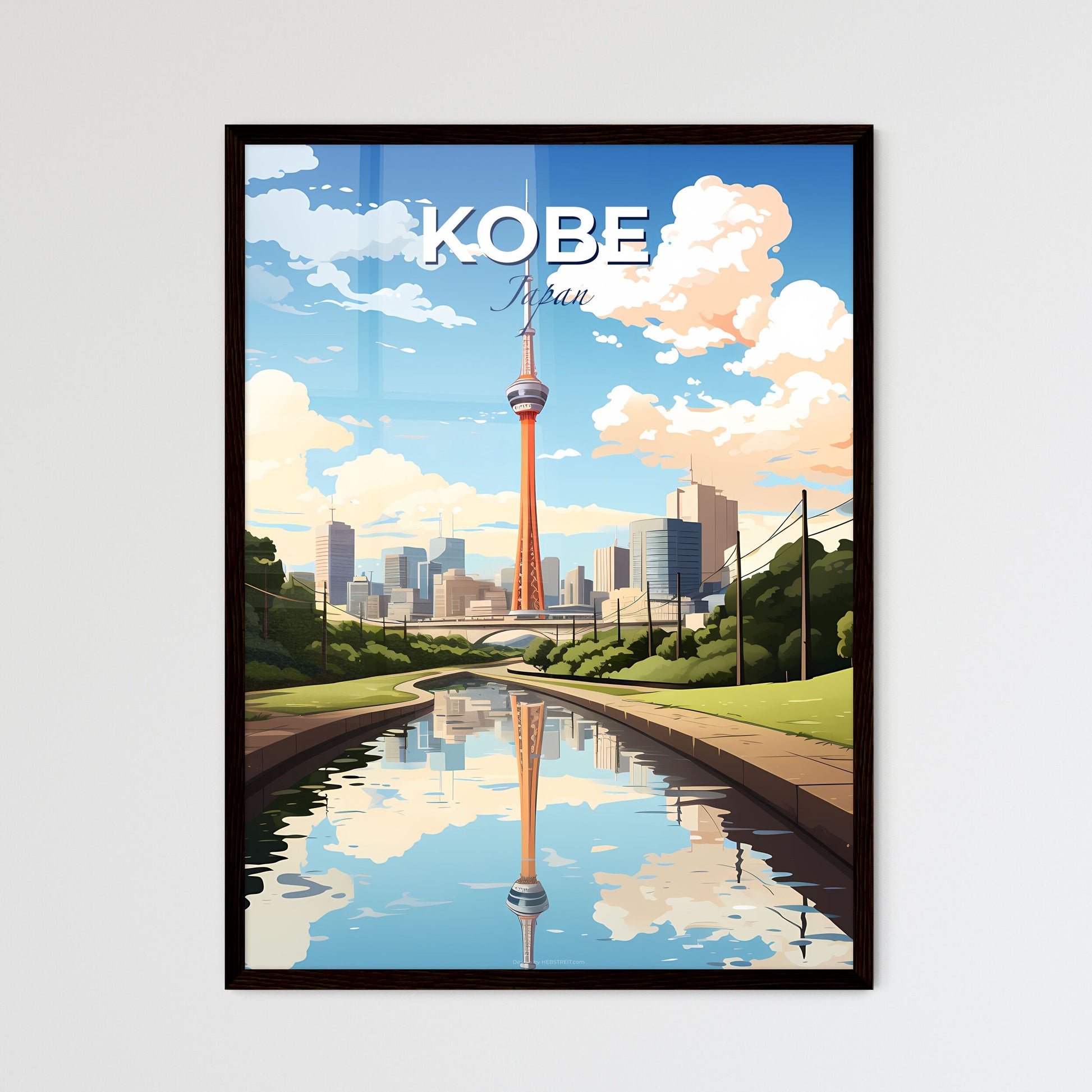 Kobe Skyline Japan - Artistic Cityscape with Canal and Tower Default Title