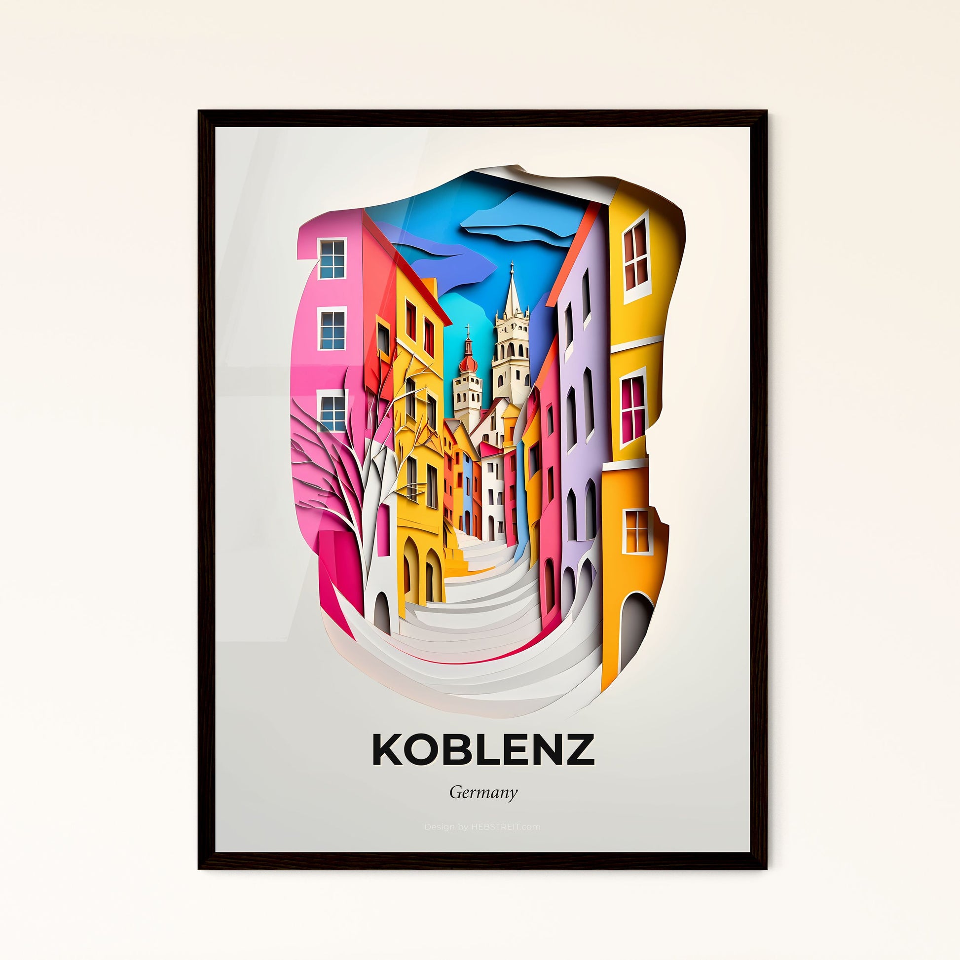 Vivid Koblenz, Germany - a paper cut of a city with a clock tower