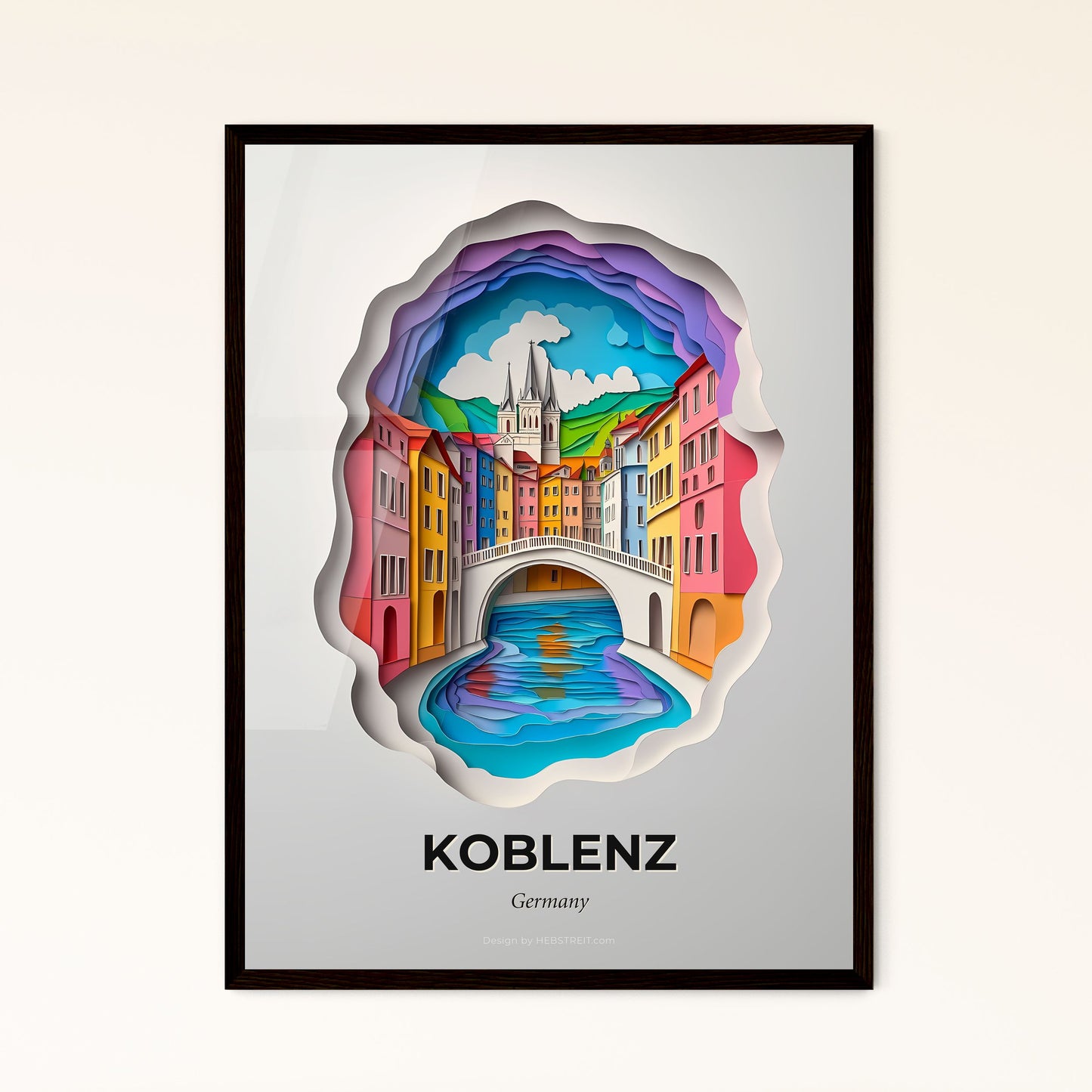 Vivid Koblenz, Germany - a paper cut of a city with a bridge