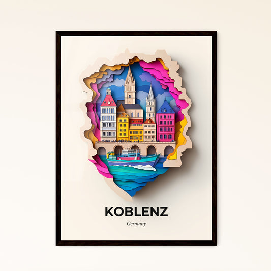 Vivid Koblenz, Germany - a paper cut of a city with a boat