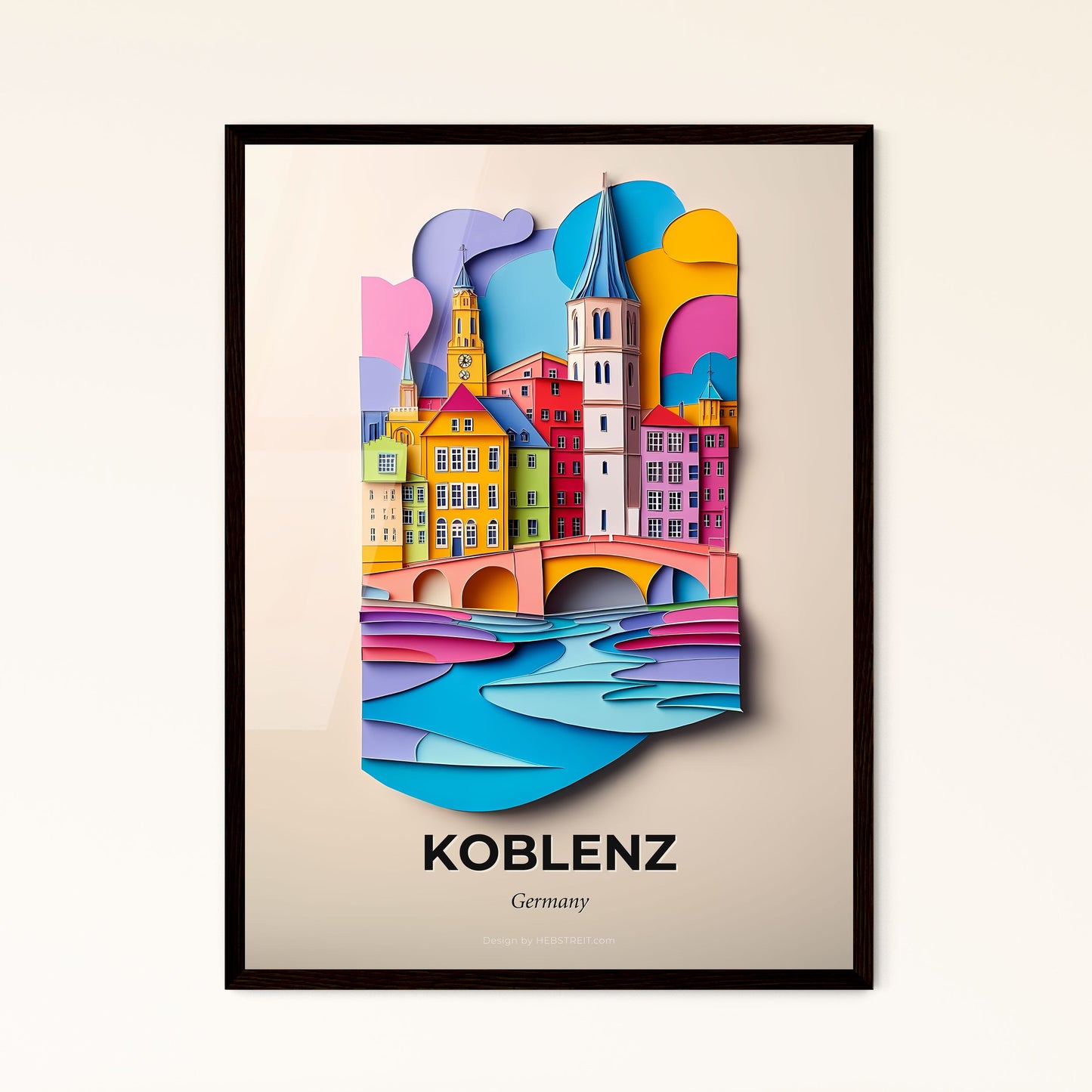 Vivid Koblenz, Germany - a paper cut of a city with a bridge