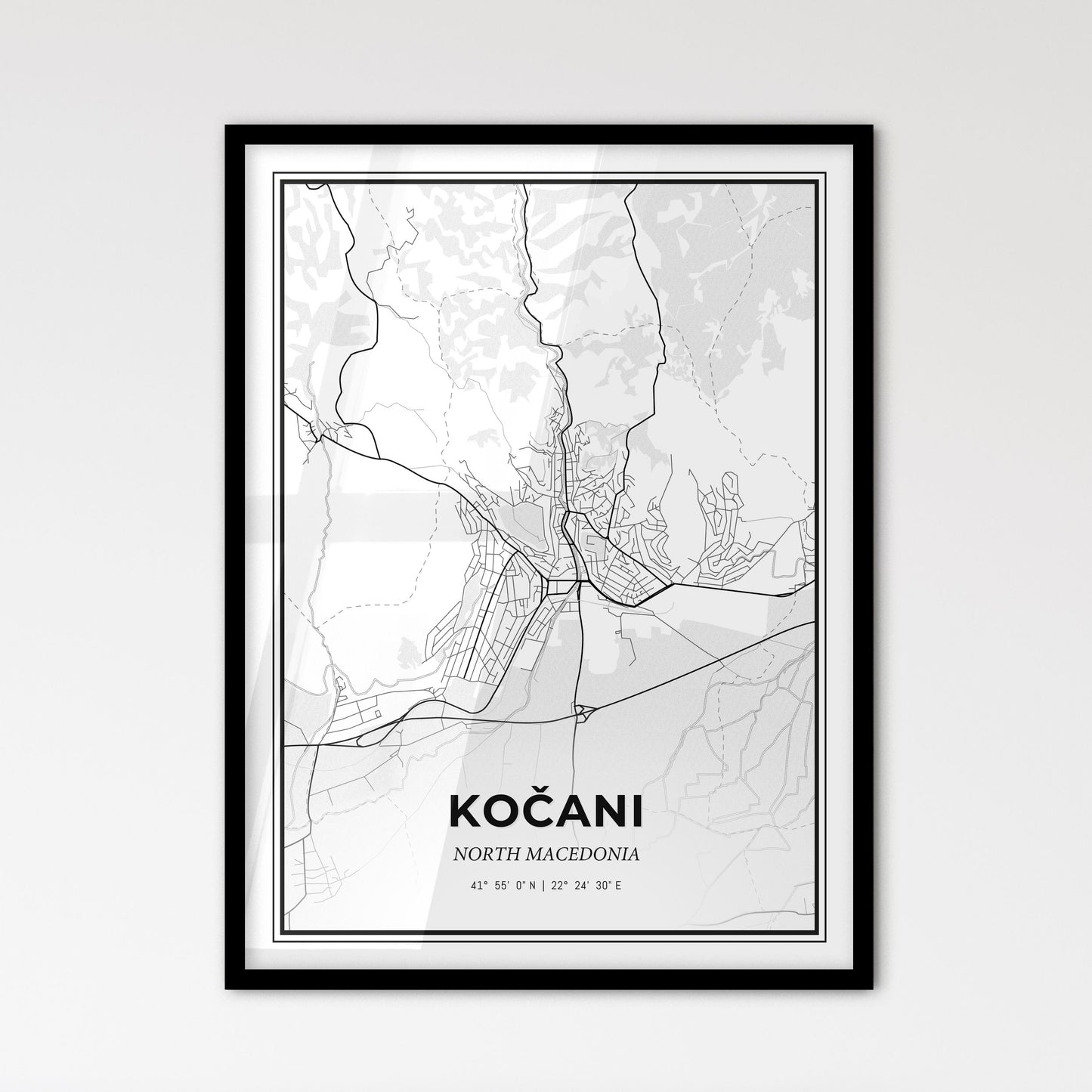 Kočani North Macedonia - Scandinavian Style City Map for Modern Home Decor