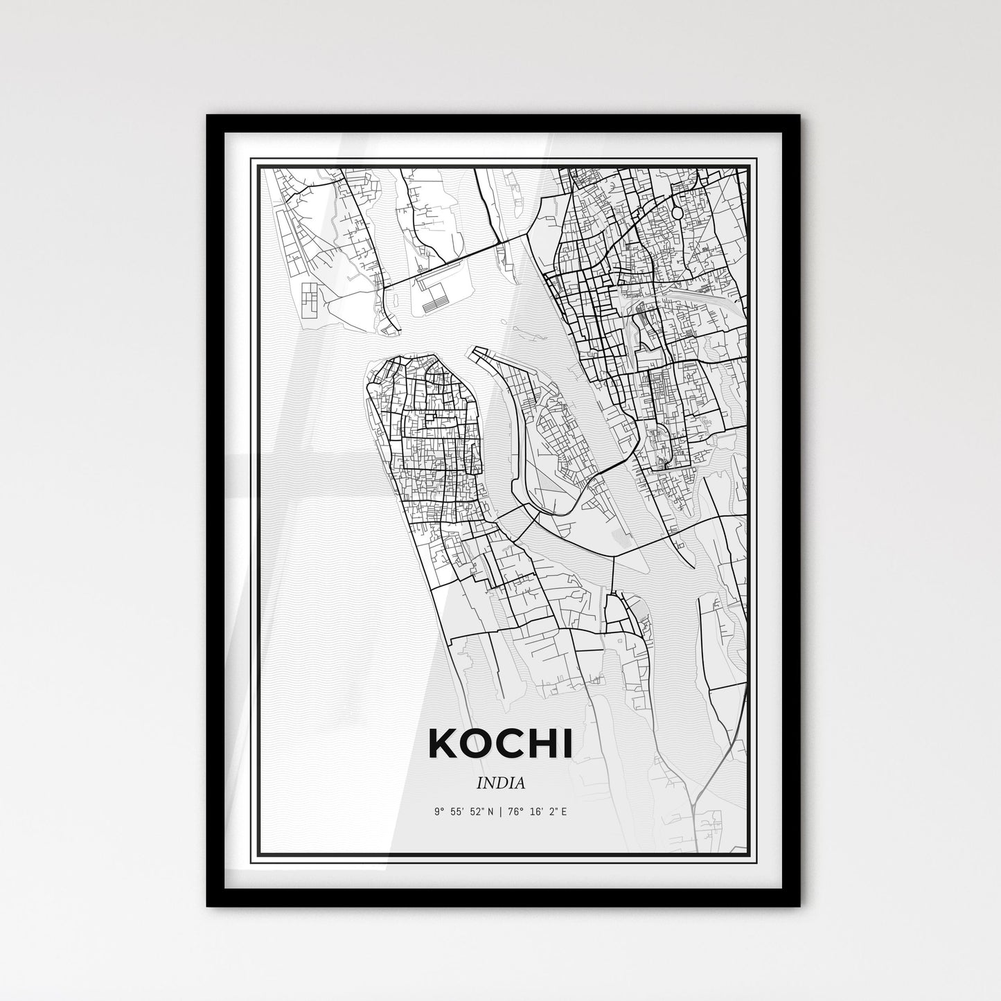 Kochi India - Scandinavian Style City Map for Modern Home Decor