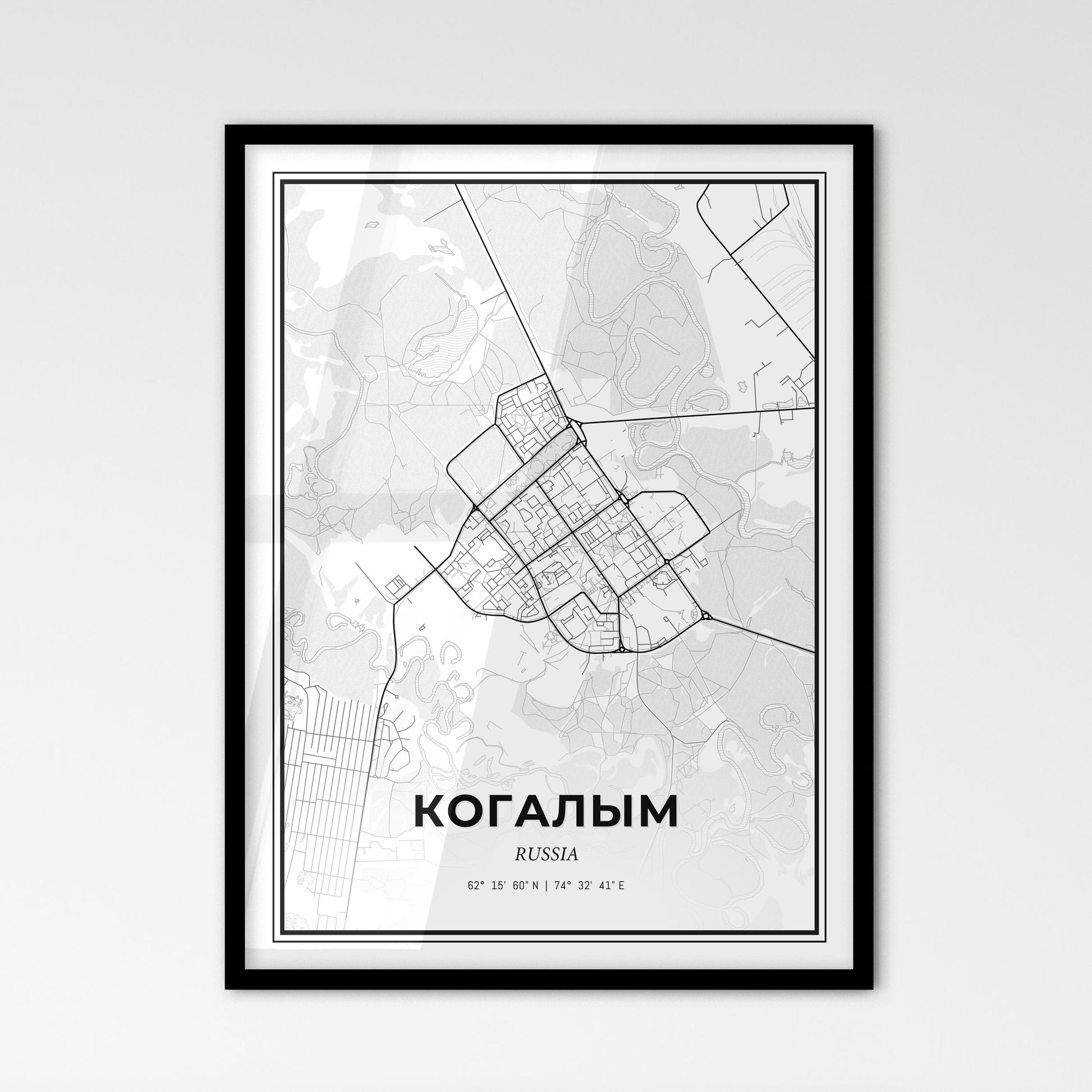 Kogalym Russia - Scandinavian Style City Map for Modern Home Decor