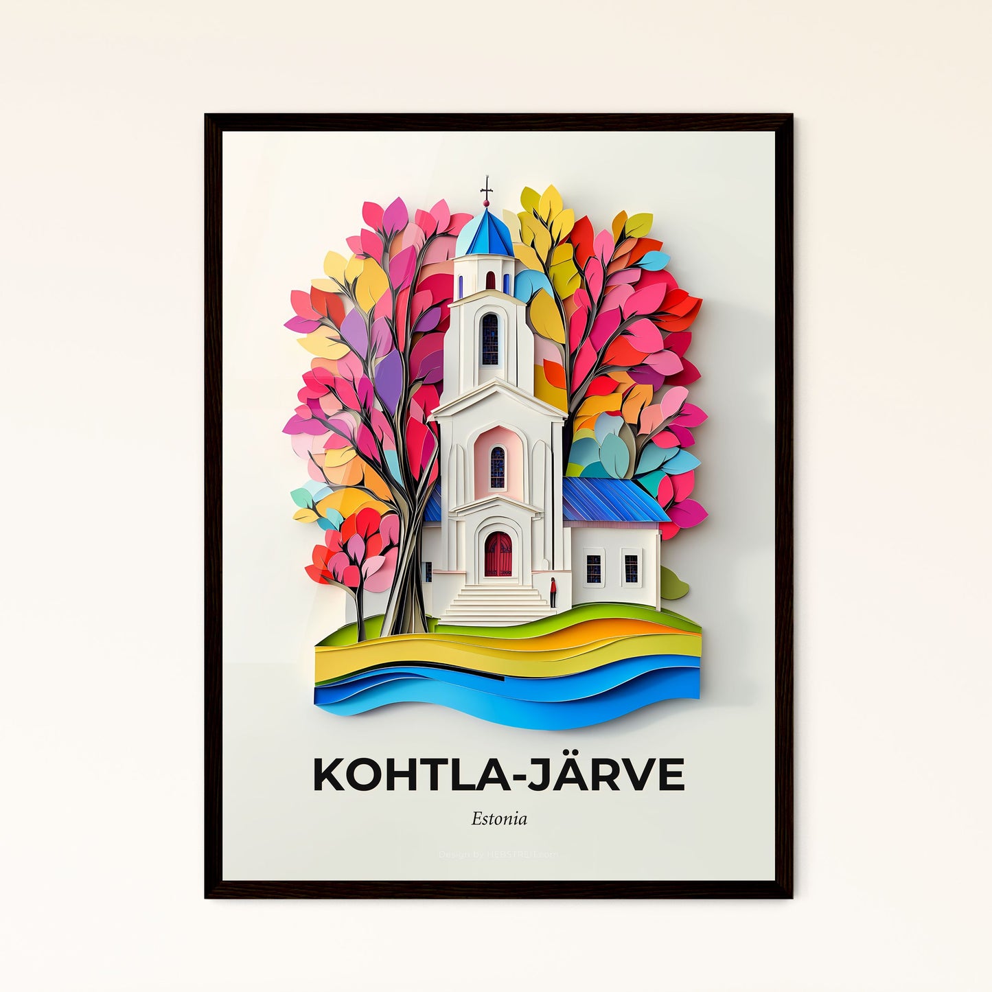 Vivid Kohtla-Järve, Estonia - a paper cut of a church with a tree