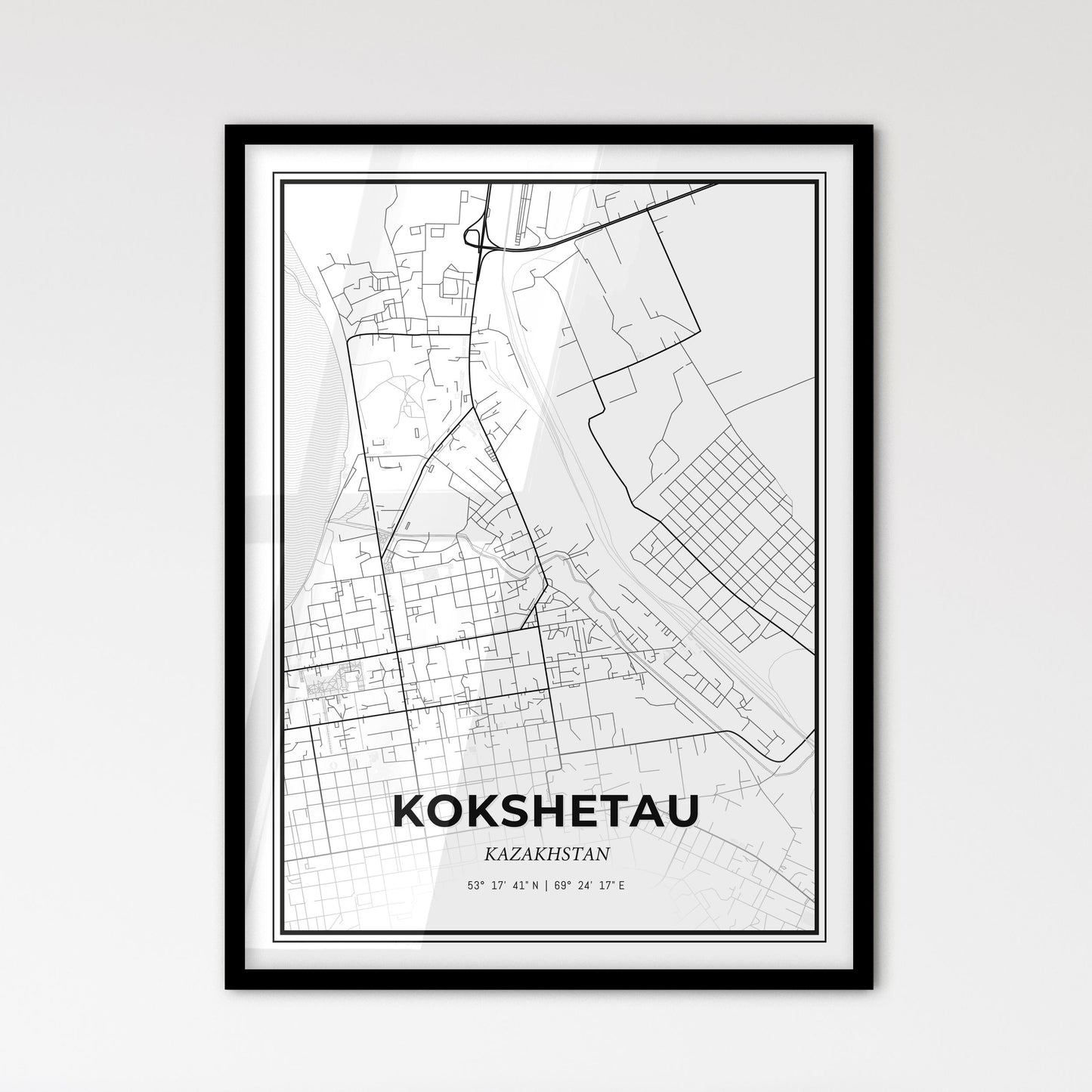 Kokshetau Kazakhstan - Scandinavian Style City Map for Modern Home Decor