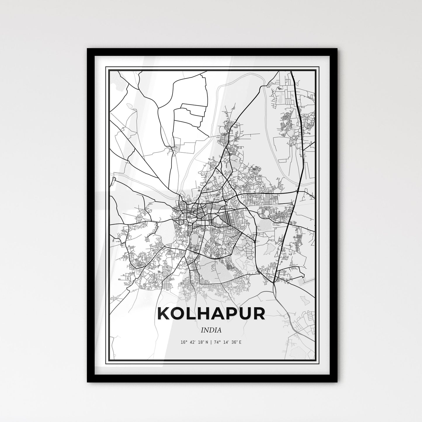 Kolhapur India - Scandinavian Style City Map for Modern Home Decor