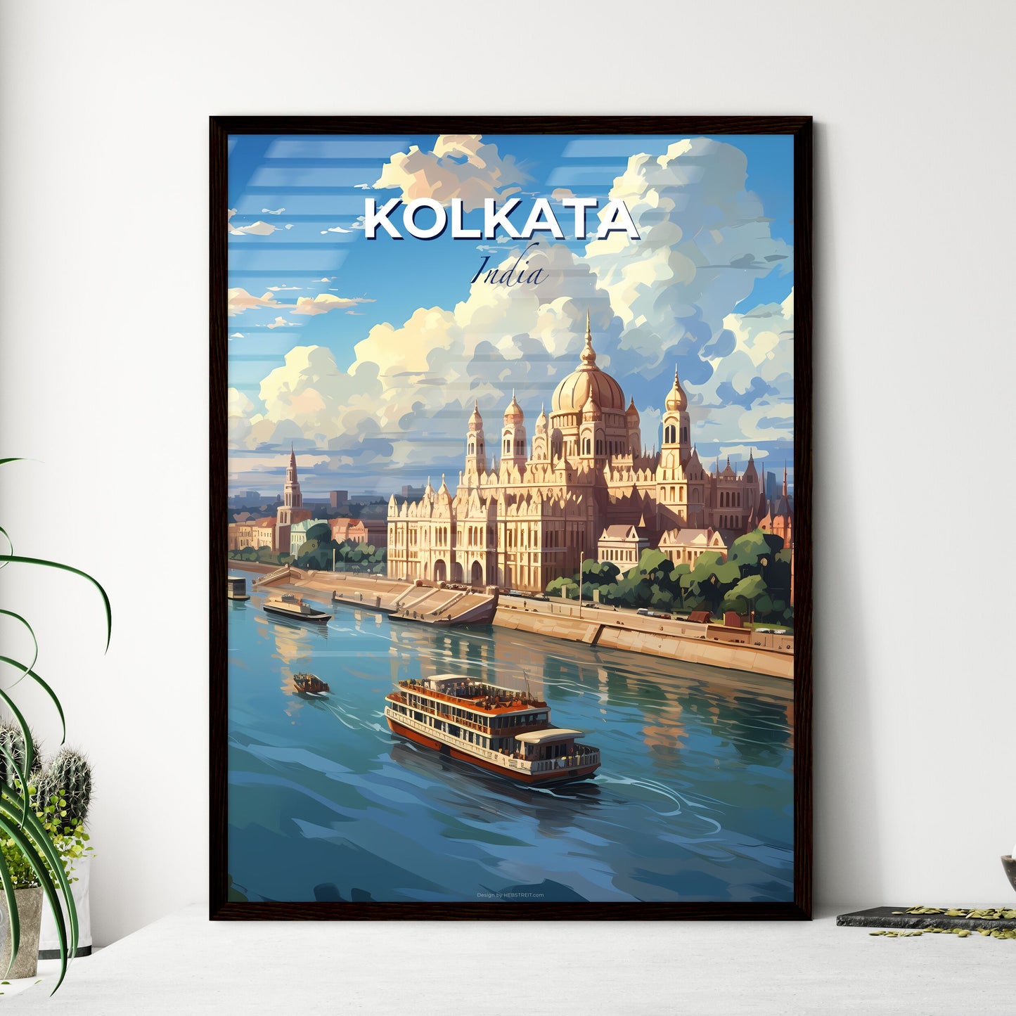 Kolkata India Skyline with Boats and Castle - Vibrant Artistic Painting Default Title