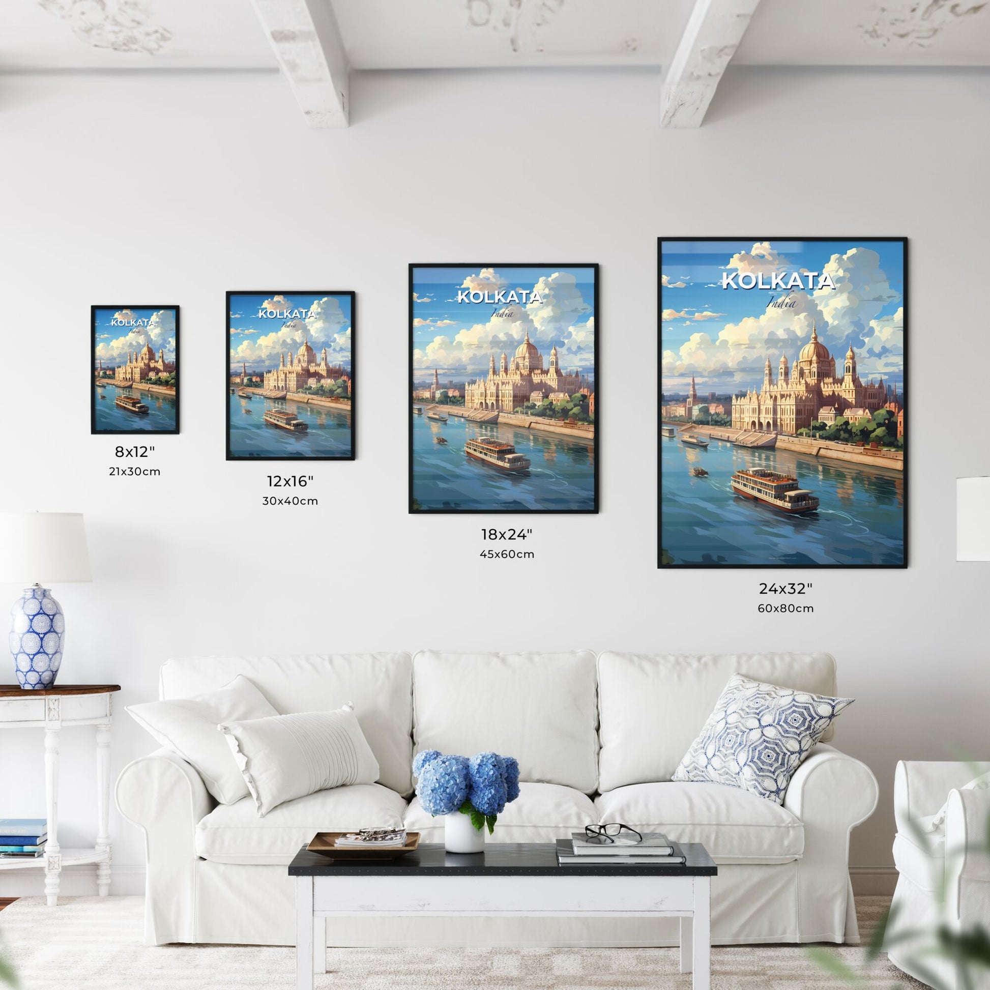 Kolkata India Skyline with Boats and Castle - Vibrant Artistic Painting Default Title