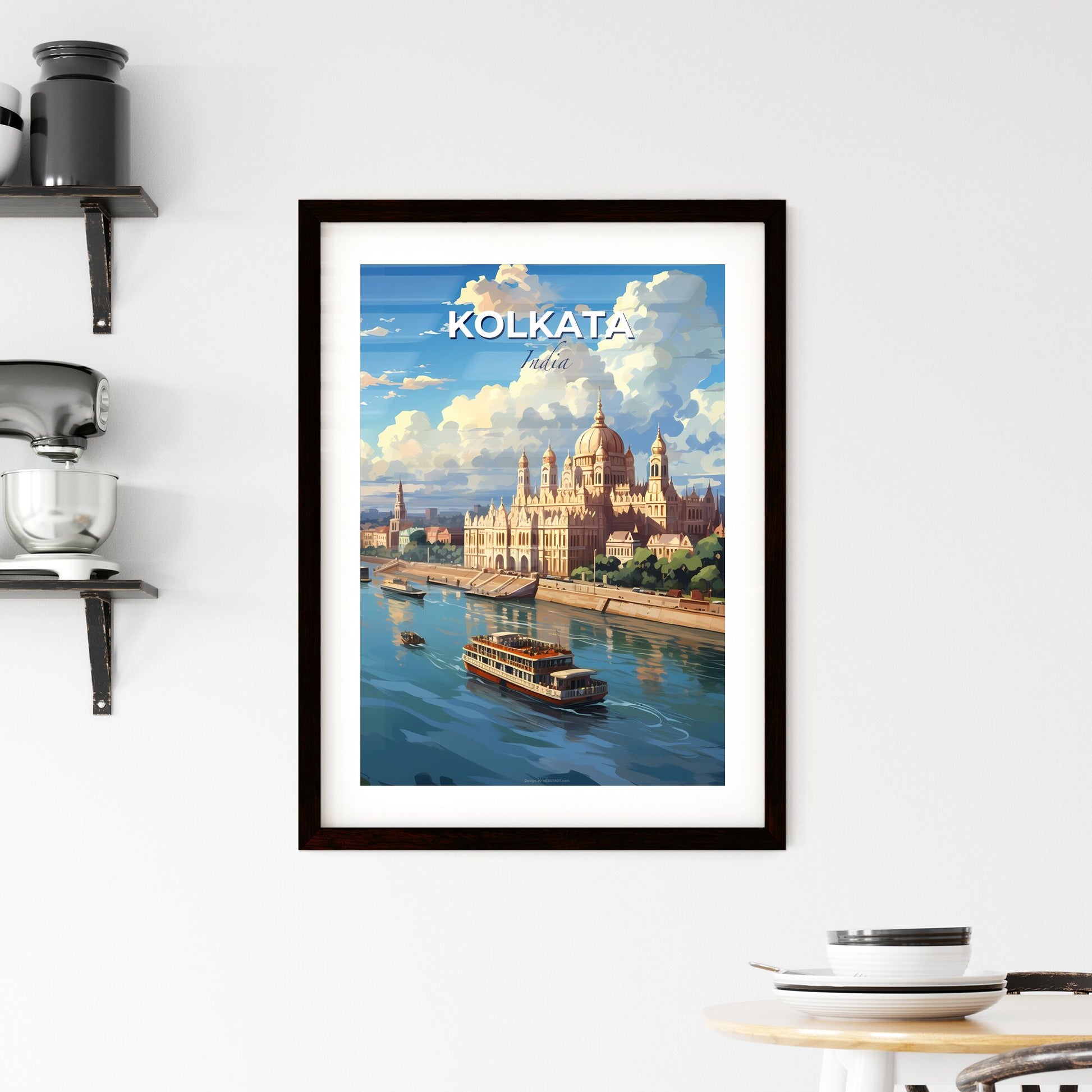 Kolkata India Skyline with Boats and Castle - Vibrant Artistic Painting Default Title