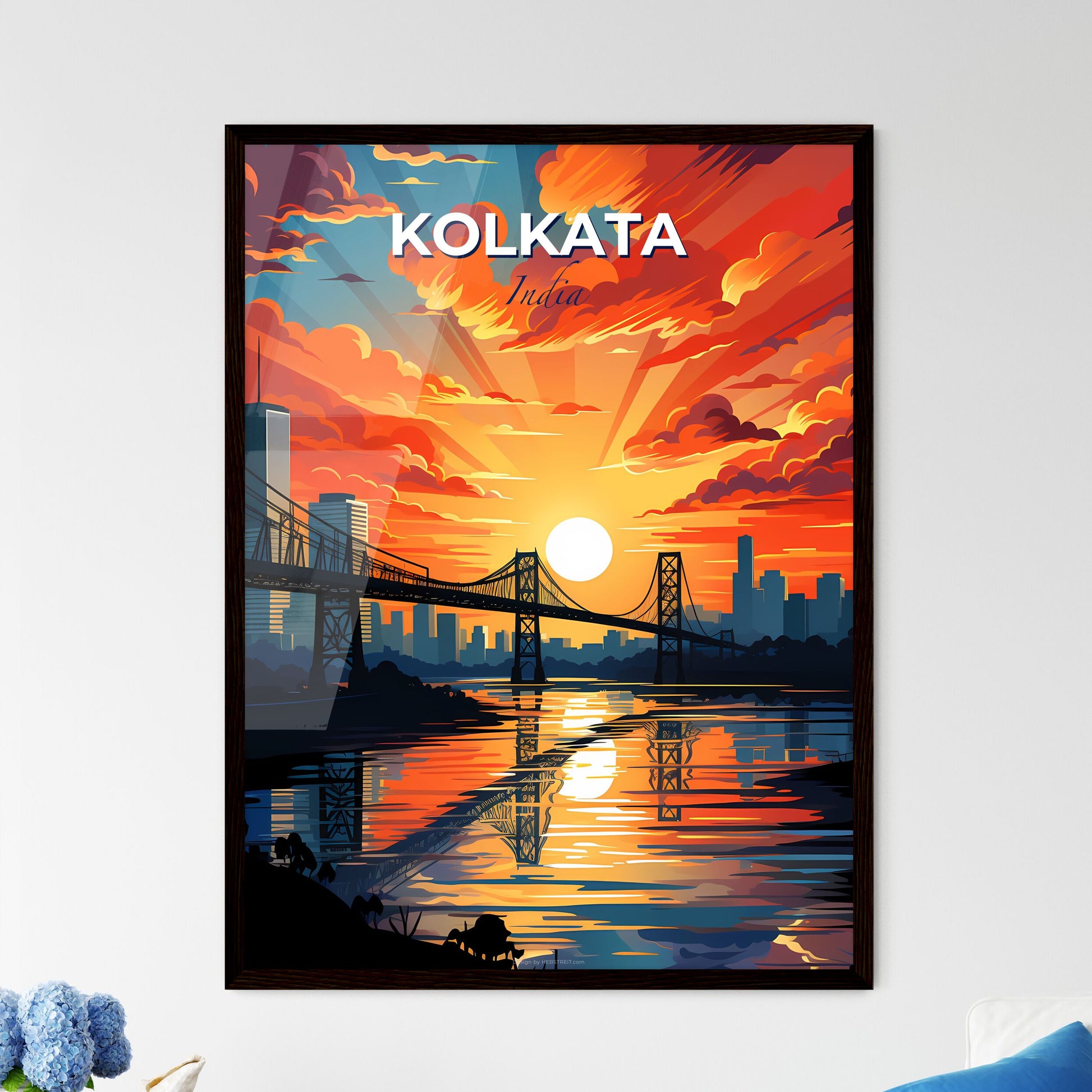 Kolkata India Skyline Artistic Cityscape City River Bridge Vibrant colors brightly colored artistic vibrant art Default Title