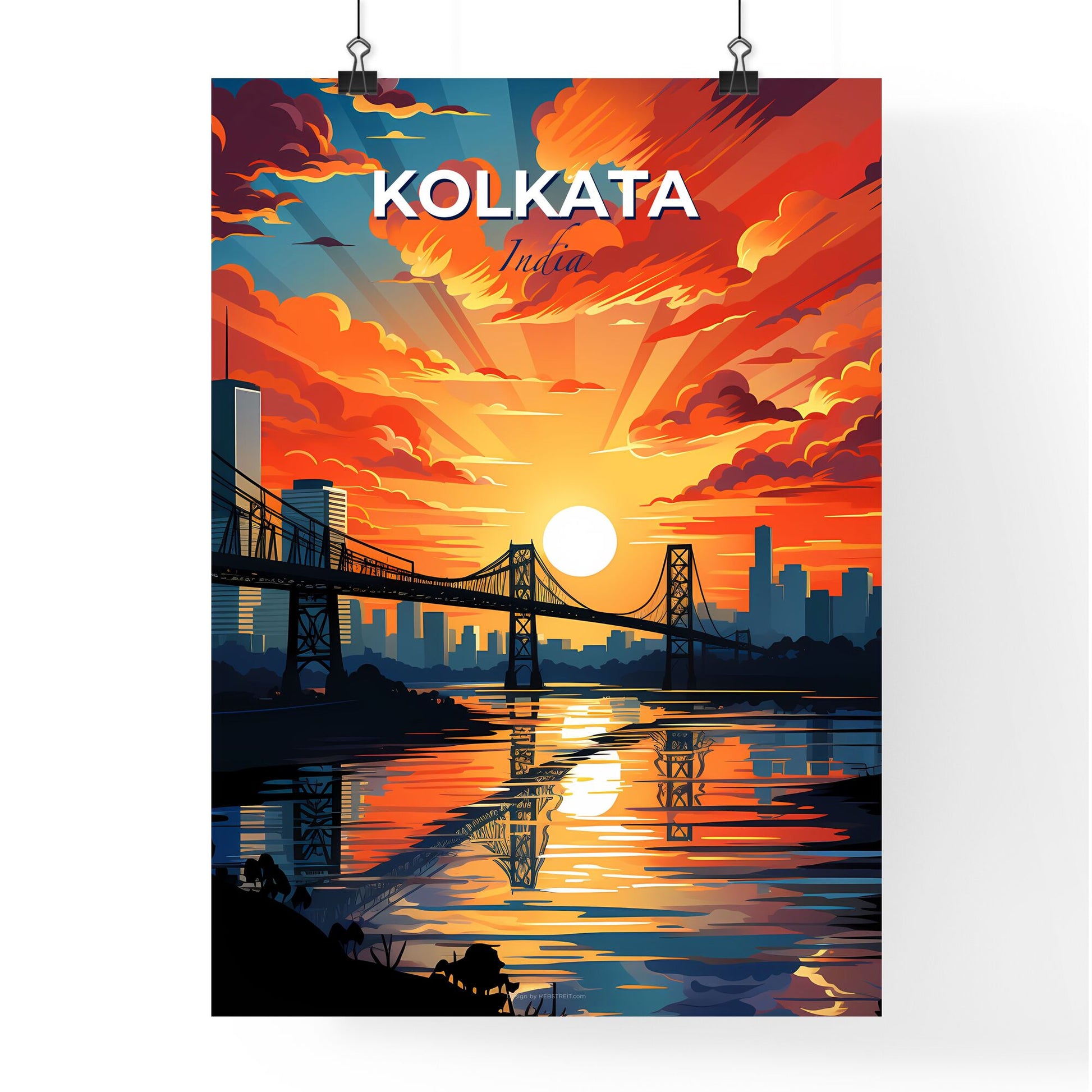 Kolkata India Skyline Artistic Cityscape City River Bridge Vibrant colors brightly colored artistic vibrant art Default Title