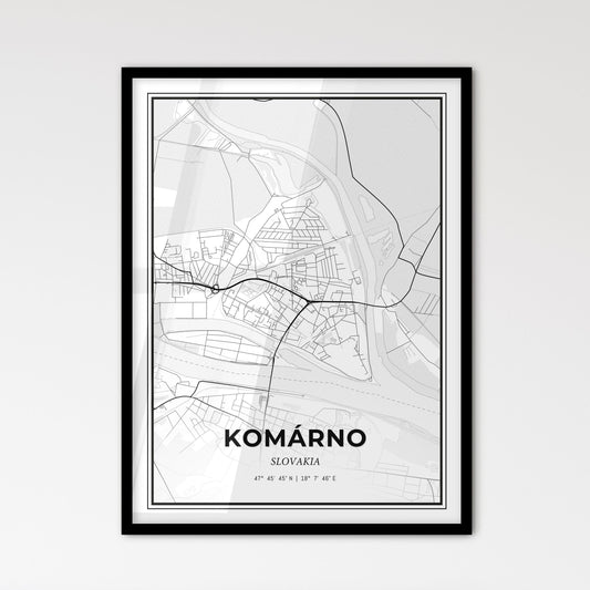 Komárno Slovakia - Scandinavian Style City Map for Modern Home Decor