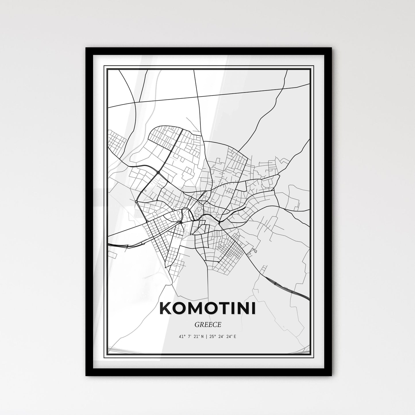 Komotini Greece - Scandinavian Style City Map for Modern Home Decor