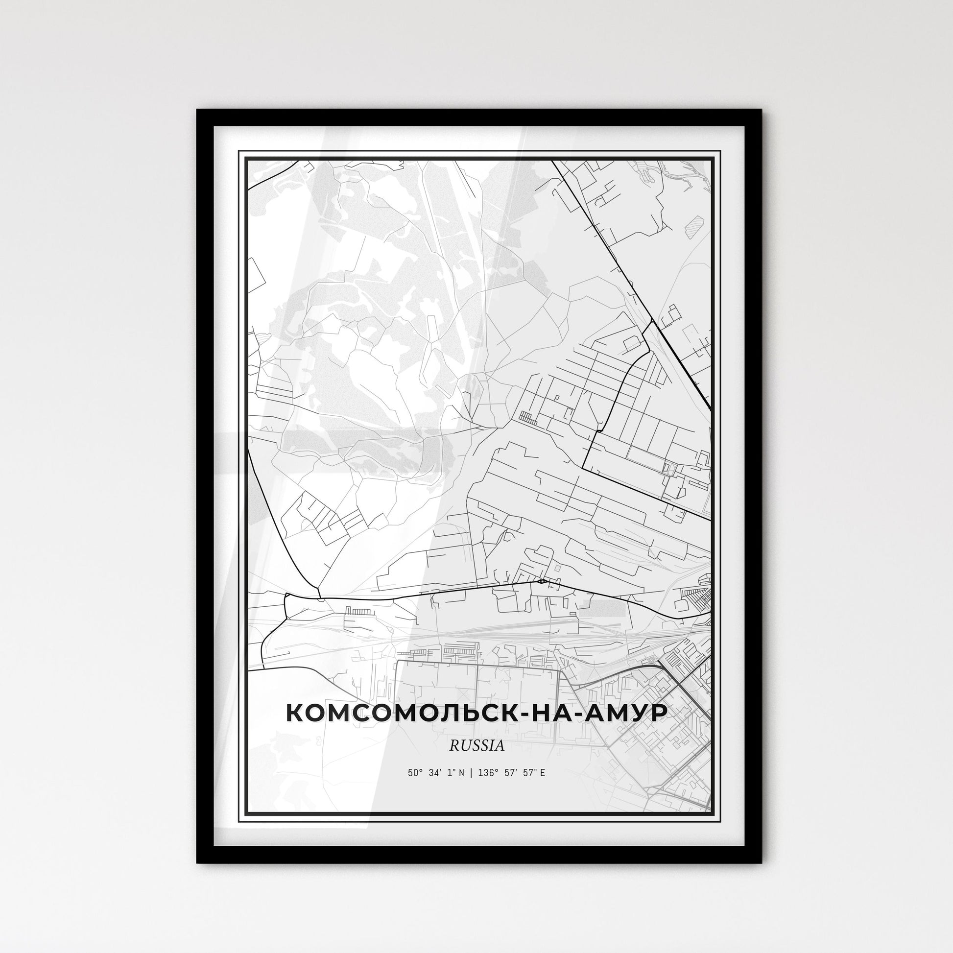 Komsomolsk-on-Amur Russia - Scandinavian Style City Map for Modern Home Decor