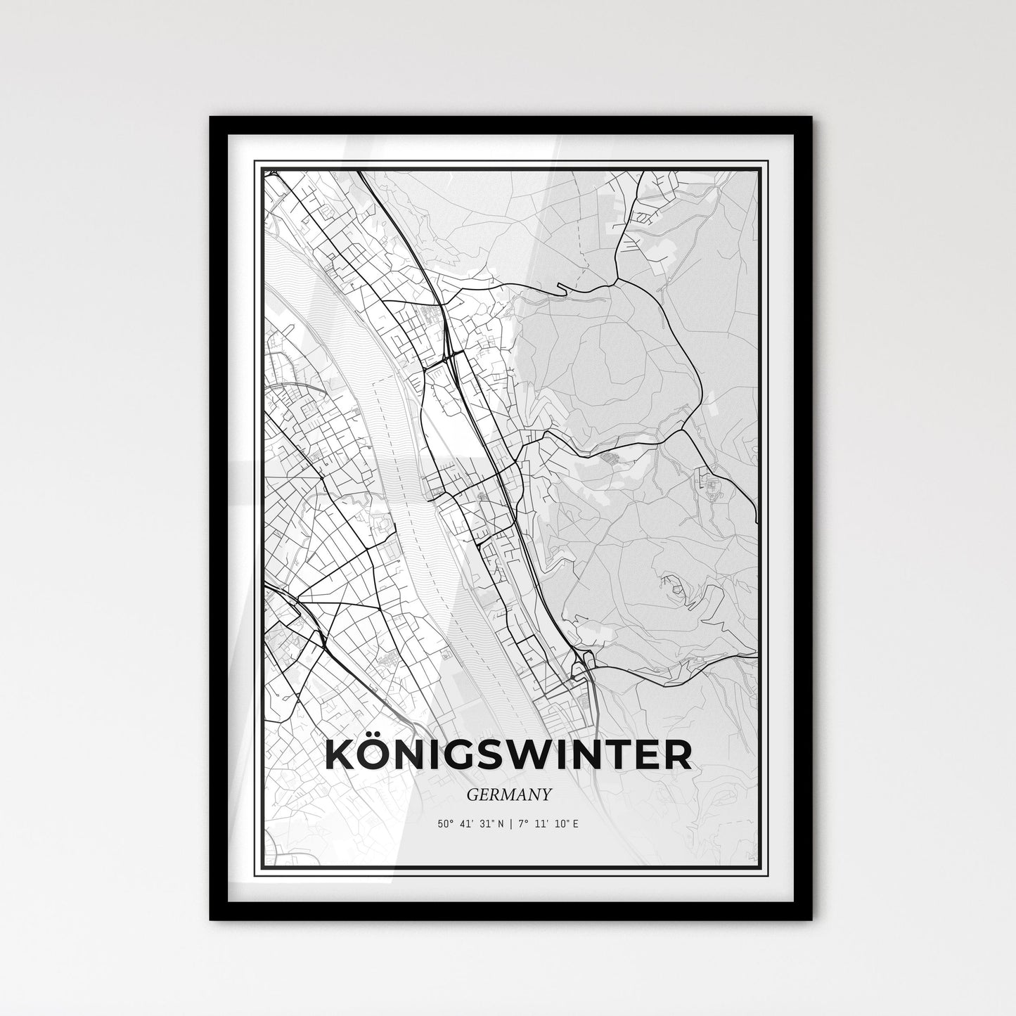 Konigswinter Germany - Scandinavian Style City Map for Modern Home Decor