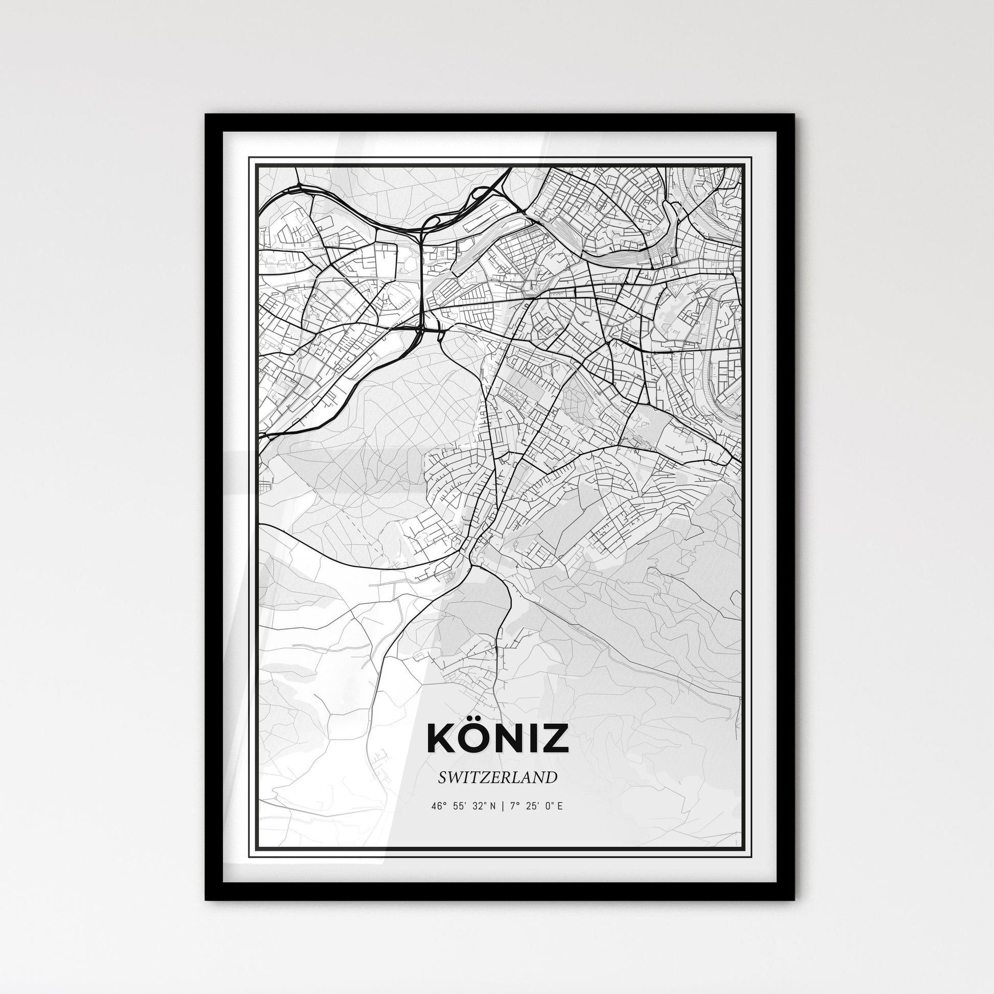 Köniz Switzerland - Scandinavian Style City Map for Modern Home Decor