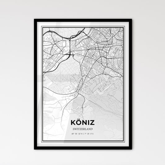 Köniz Switzerland - Scandinavian Style City Map for Modern Home Decor