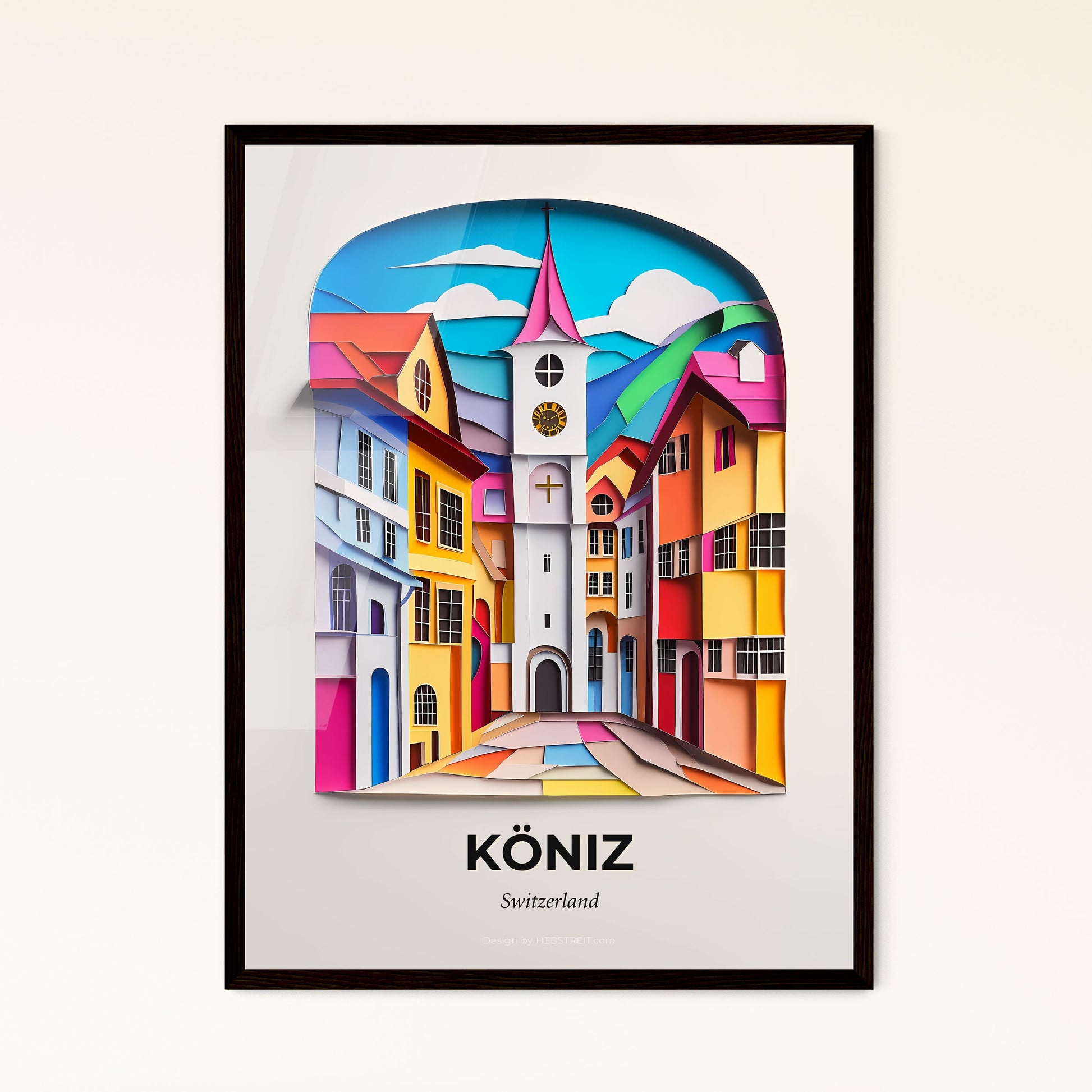 Vivid Köniz, Switzerland - a clock tower is painted on a wall