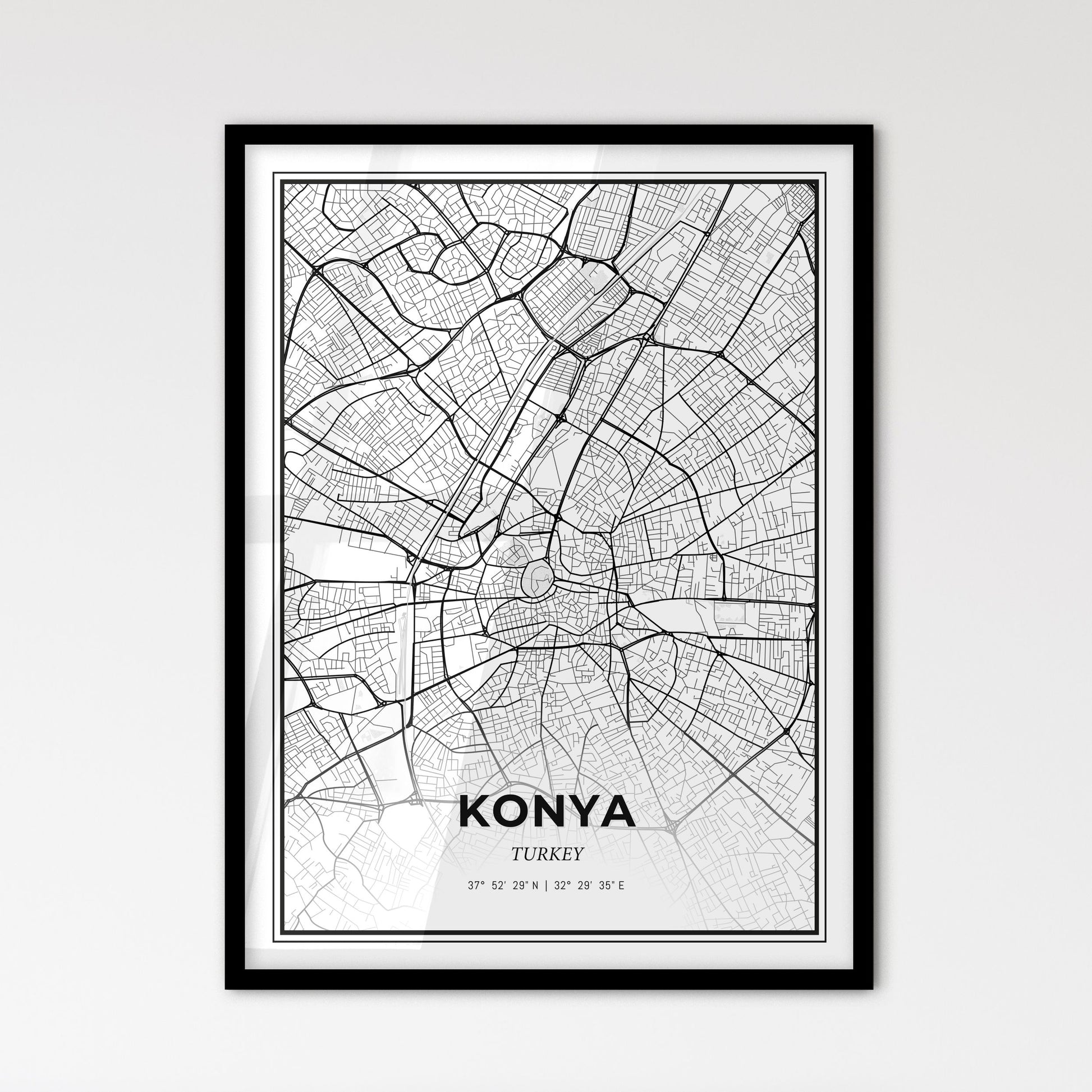 Konya Turkey - Scandinavian Style City Map for Modern Home Decor