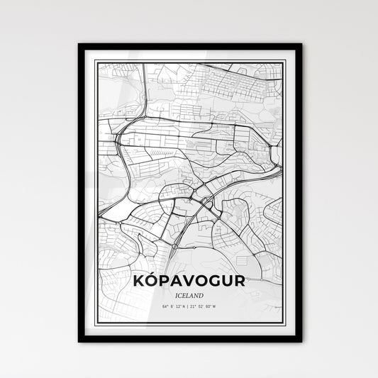 Kópavogur Iceland - Scandinavian Style City Map for Modern Home Decor