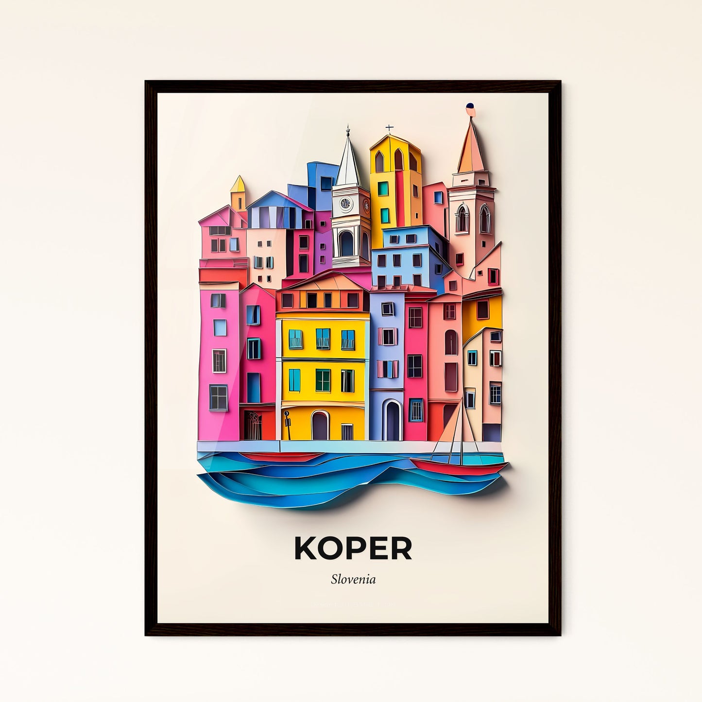 Vivid Koper, Slovenia - a paper cut of a city with a boat in the water