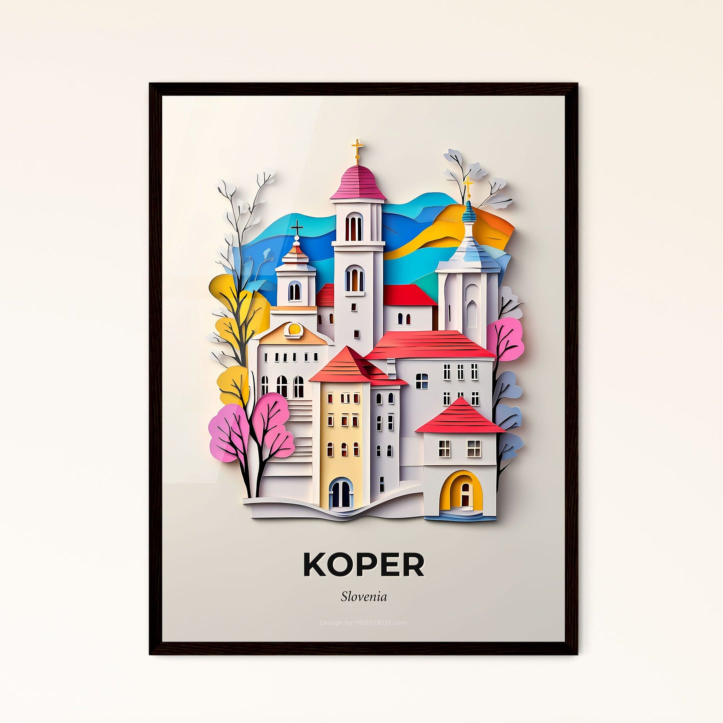 Vivid Koper, Slovenia - a paper cut of a church and a tree