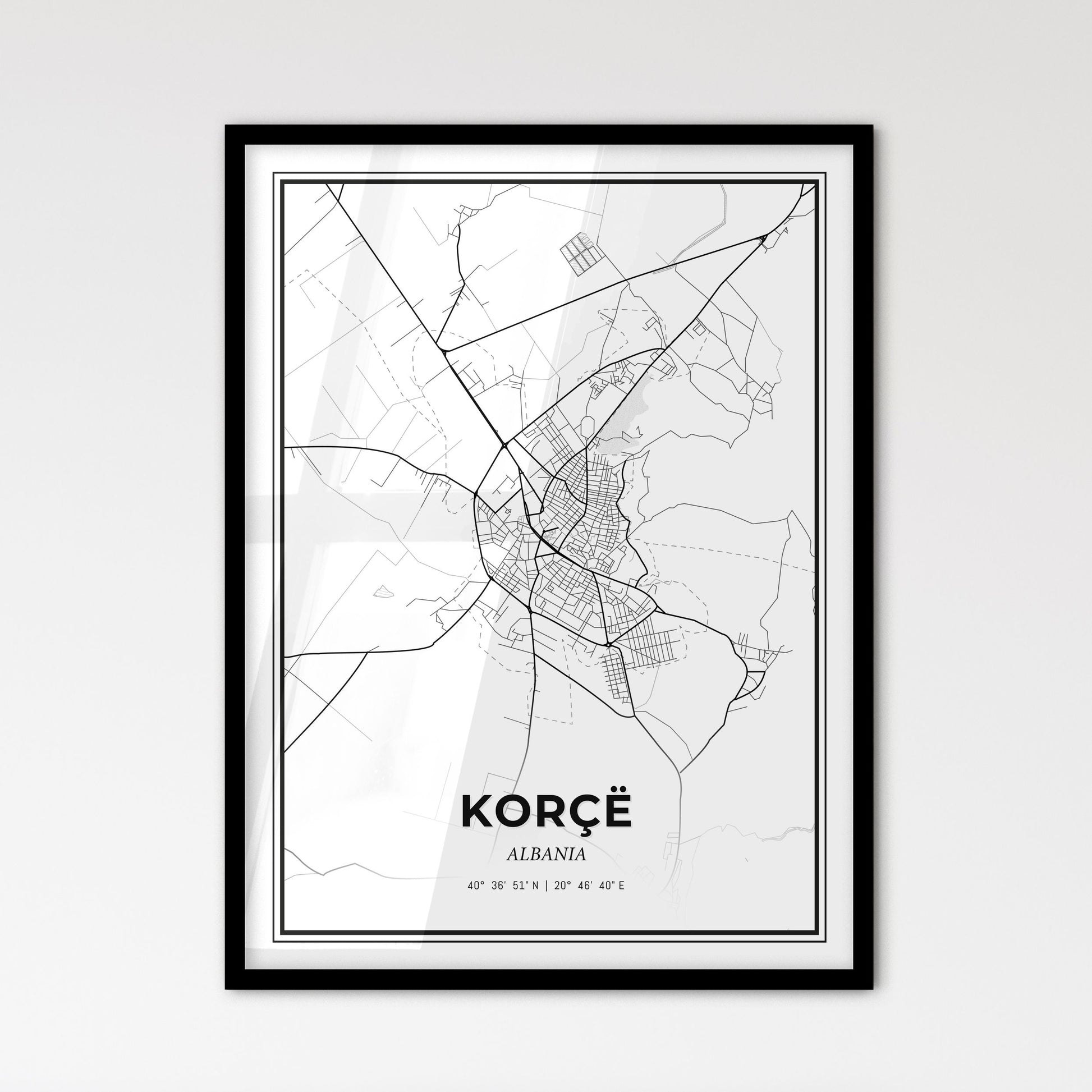 Korçë Albania - Scandinavian Style City Map for Modern Home Decor