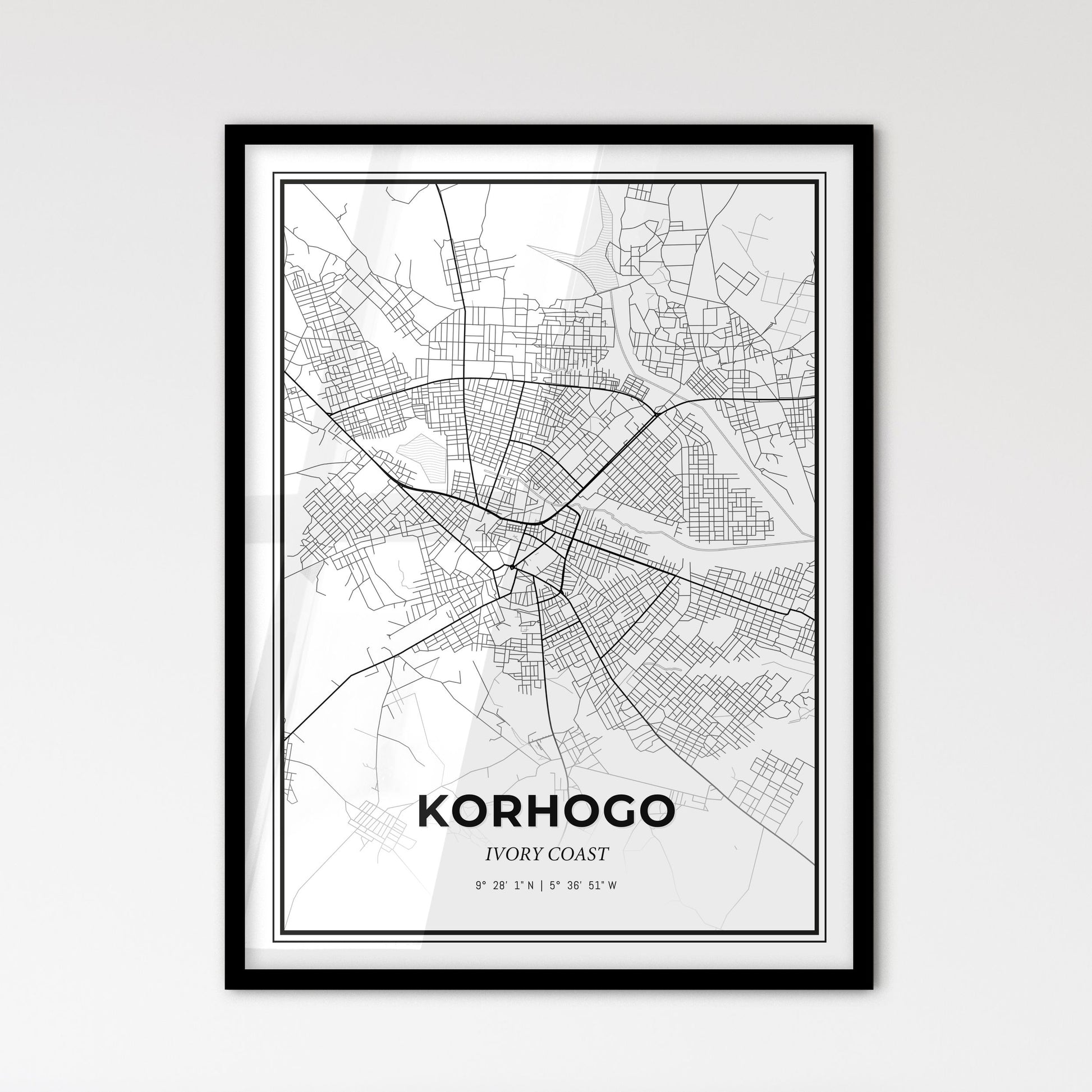 Korhogo Ivory Coast - Scandinavian Style City Map for Modern Home Decor