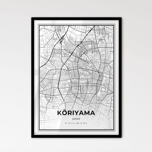 Kōriyama Japan - Scandinavian Style City Map for Modern Home Decor