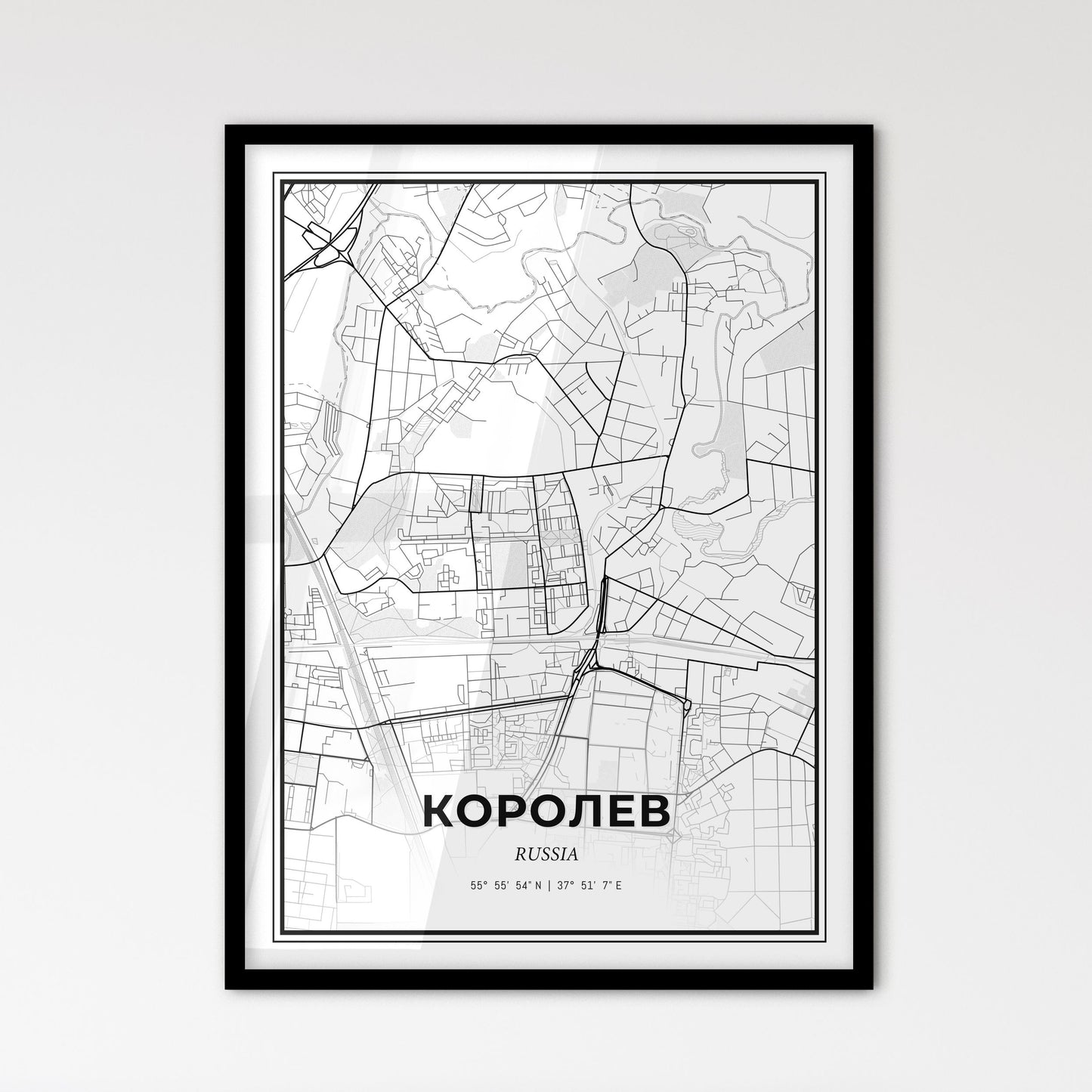 Korolyov Russia - Scandinavian Style City Map for Modern Home Decor