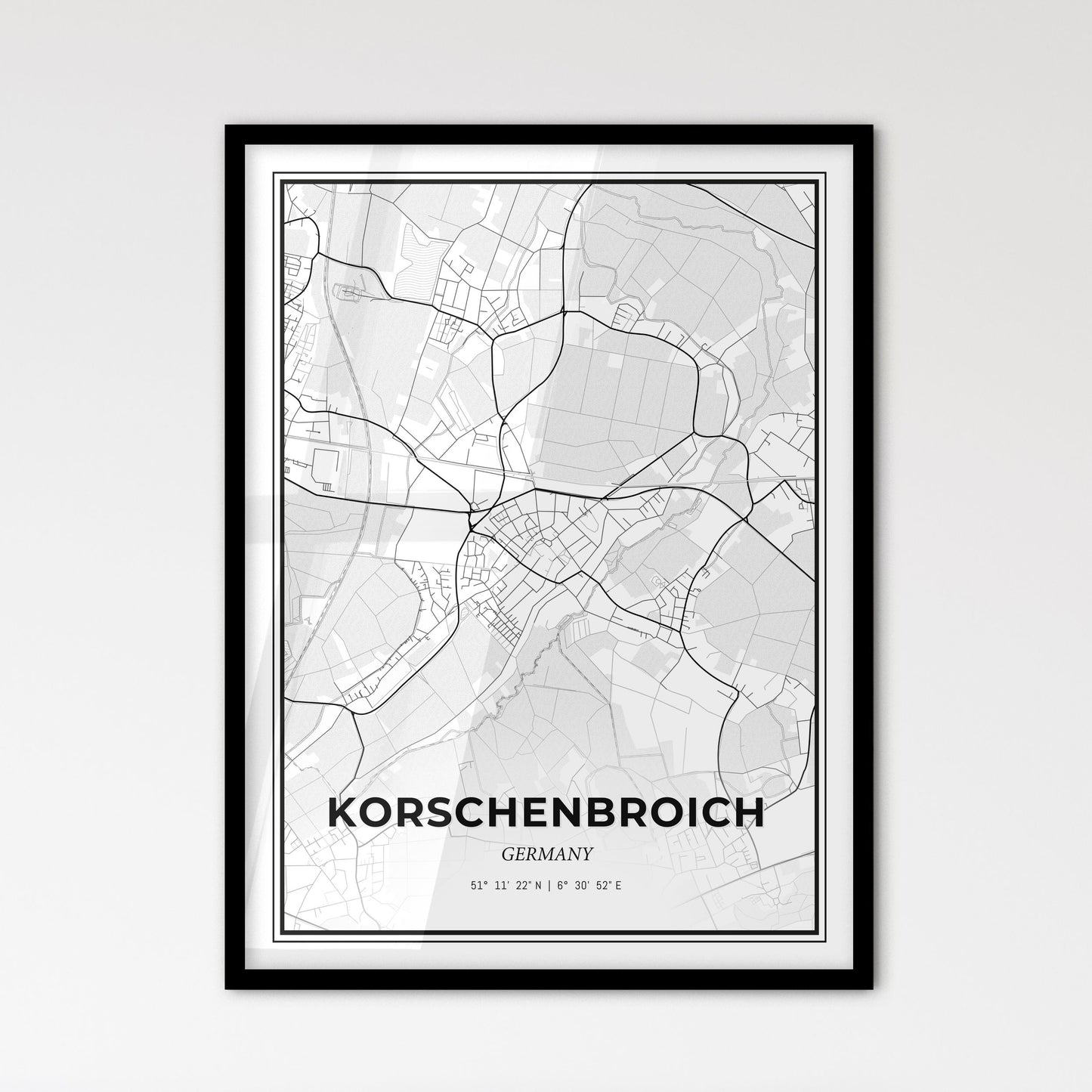 Korschenbroich Germany - Scandinavian Style City Map for Modern Home Decor