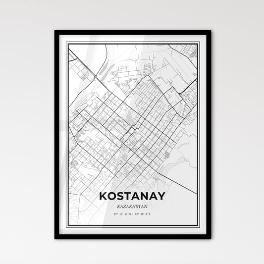 Kostanay Kazakhstan - Scandinavian Style City Map for Modern Home Decor