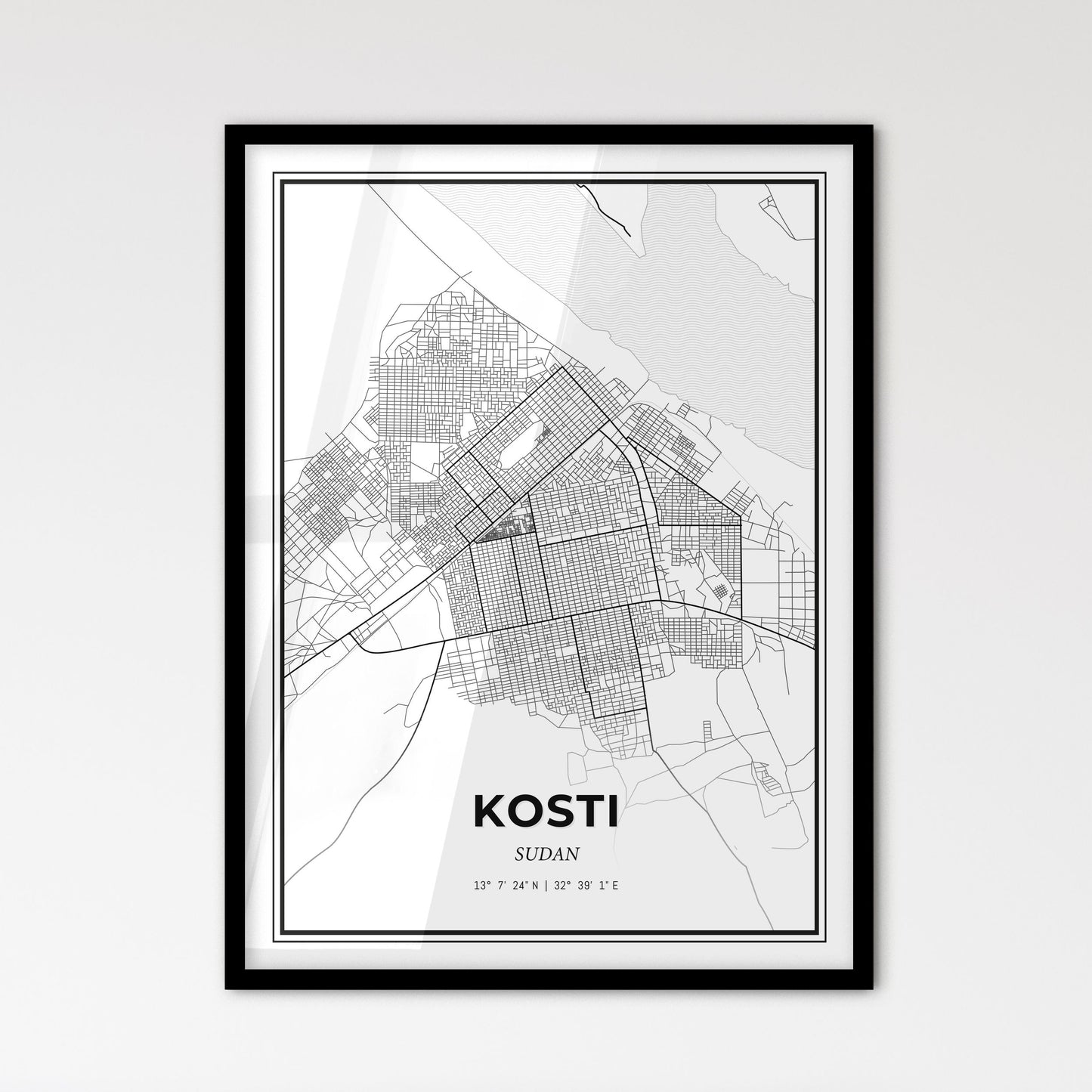 Kosti Sudan - Scandinavian Style City Map for Modern Home Decor