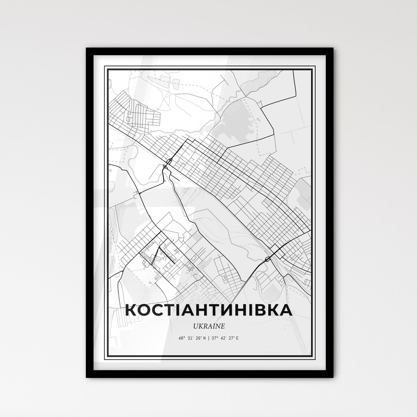 Kostiantynivka Ukraine - Scandinavian Style City Map for Modern Home Decor