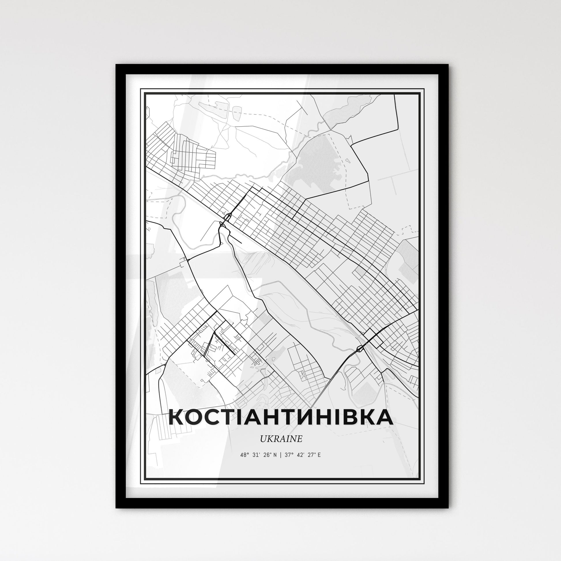 Kostiantynivka Ukraine - Scandinavian Style City Map for Modern Home Decor