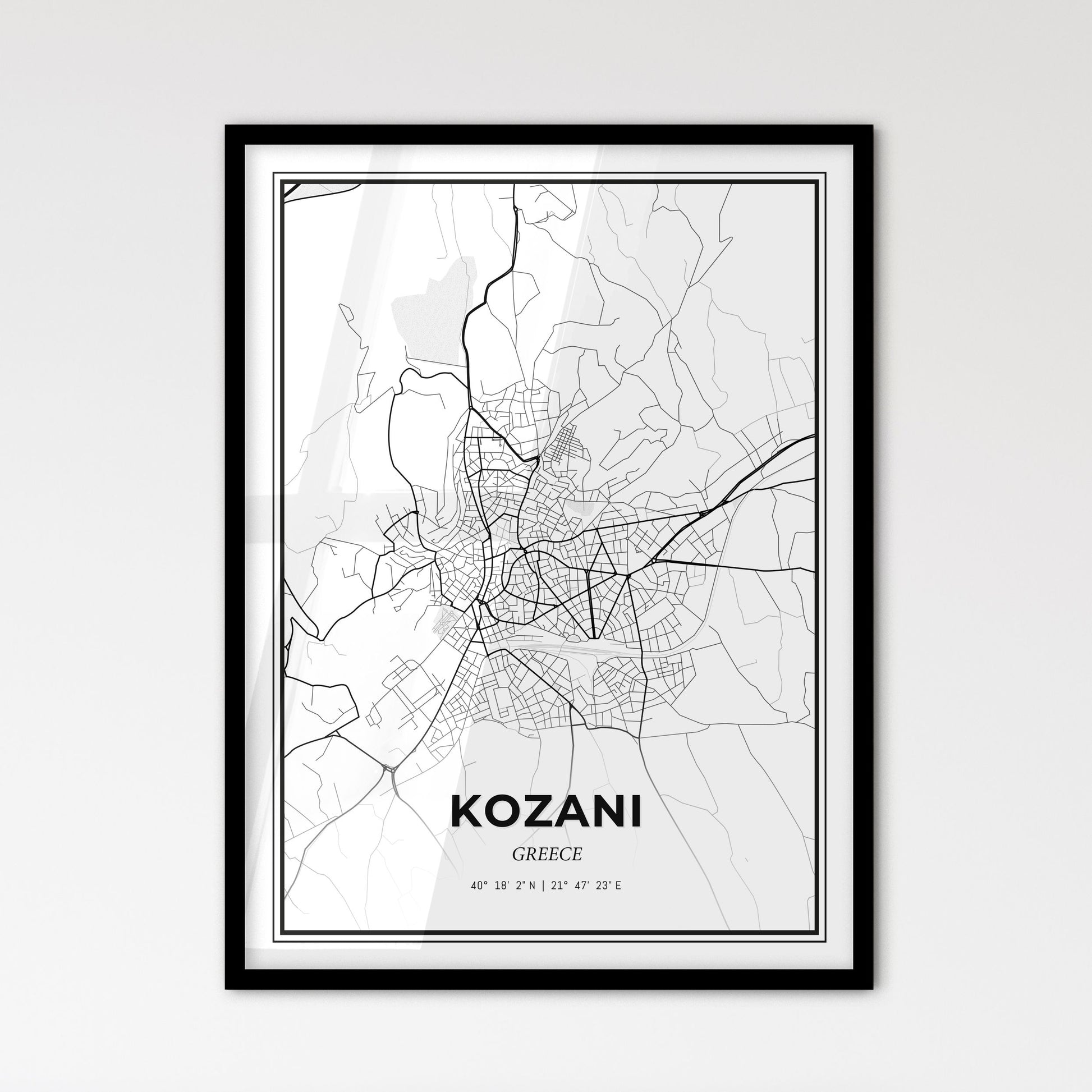 Kozani Greece - Scandinavian Style City Map for Modern Home Decor