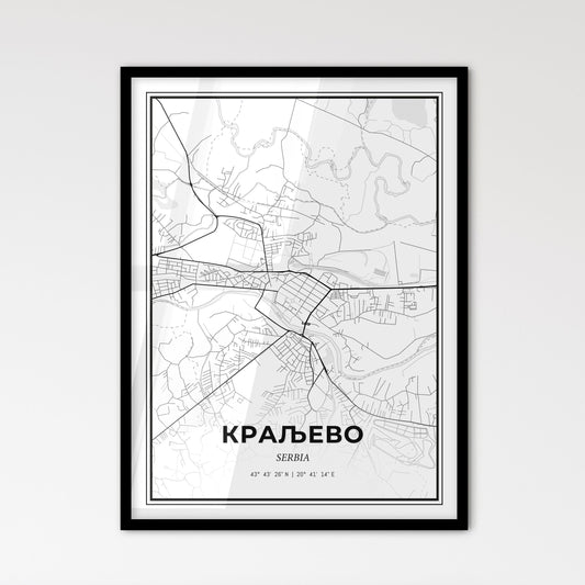 Kraljevo Serbia - Scandinavian Style City Map for Modern Home Decor