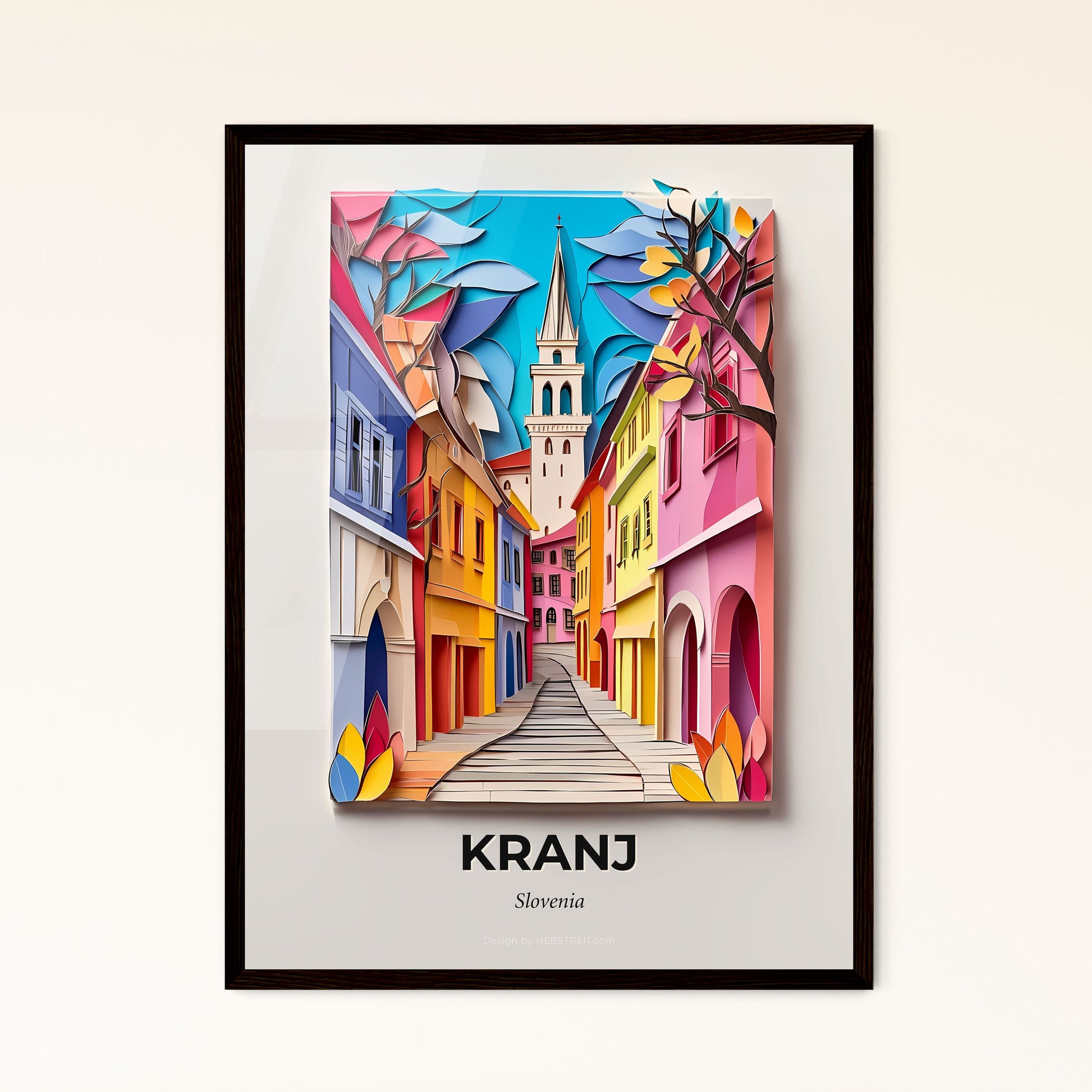 Vivid Kranj, Slovenia - a colorful city street with a clock tower