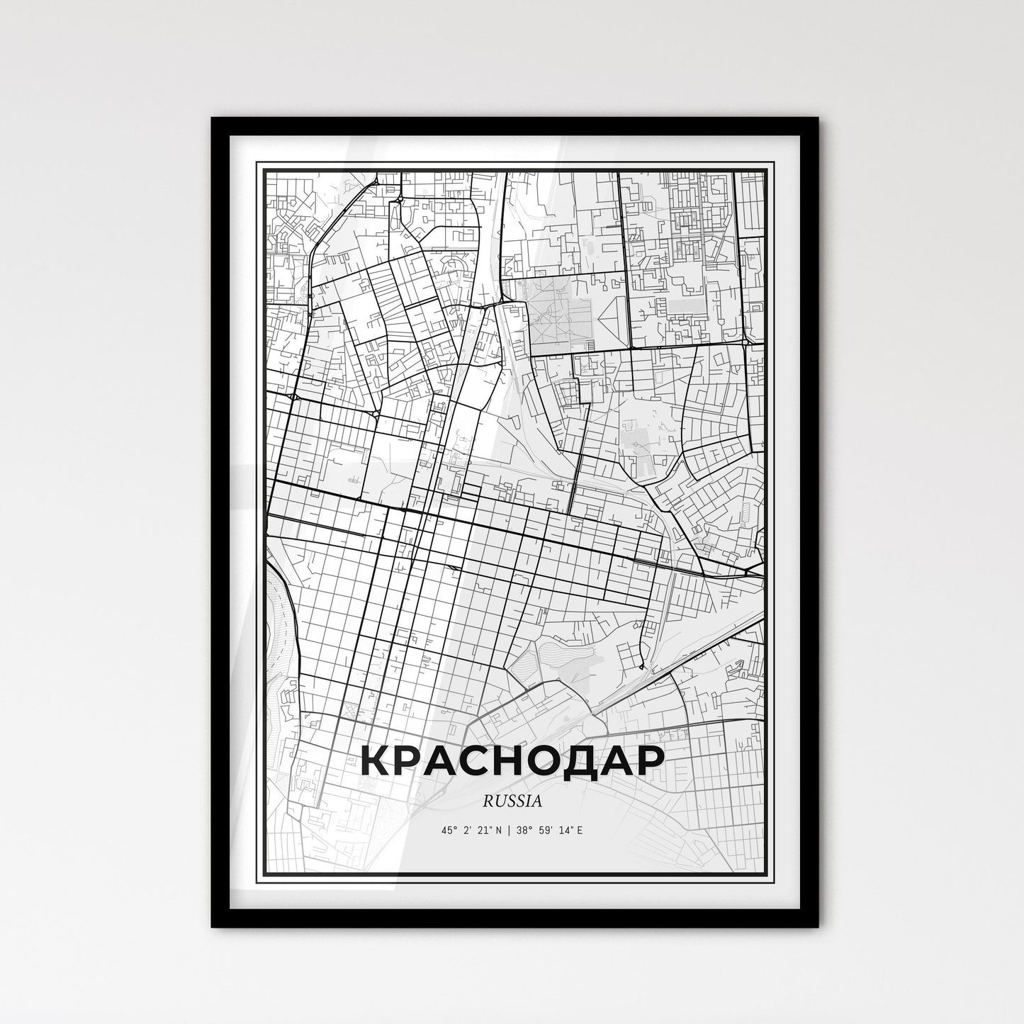 Krasnodar Russia - Scandinavian Style City Map for Modern Home Decor