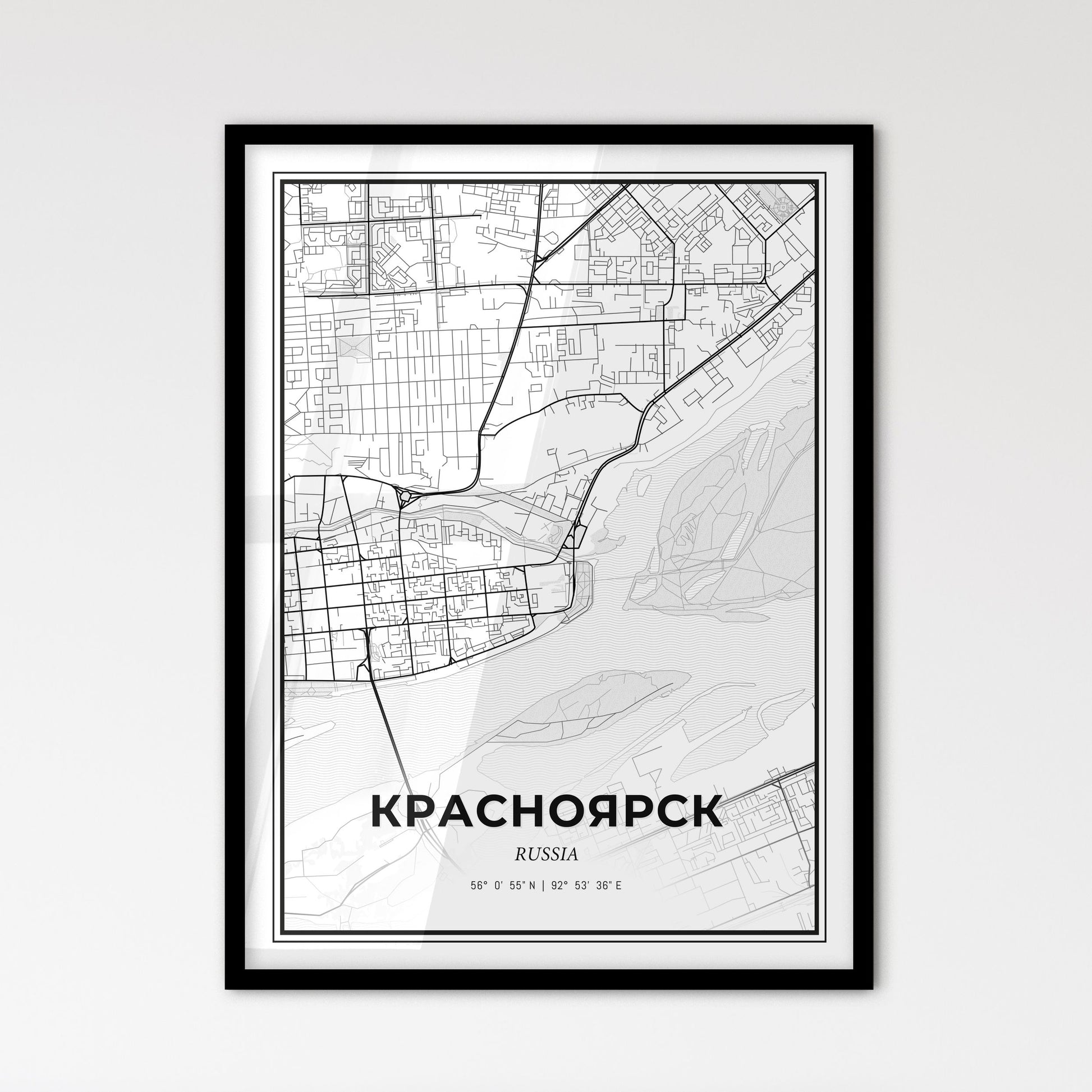 Krasnoyarsk Russia - Scandinavian Style City Map for Modern Home Decor